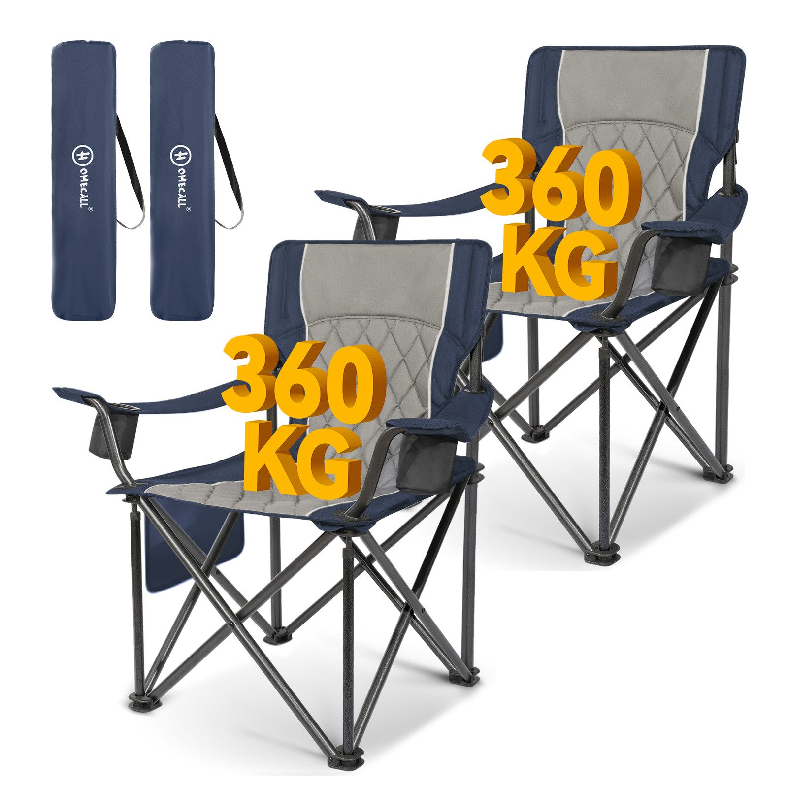HOMECALL Campingstuhl Übergroßer Klappstuhl mit hoher Rückenlehne, XXL Faltstuhl Gepolstert (Bis 360KG Belastbar, 2 St), Robust und Zuverlässig klappstuhl für Outdoor, Balkon, Garten