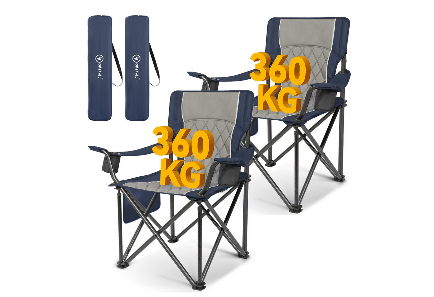 HOMECALL Campingstuhl Übergroßer Klappstuhl mit hoher Rückenlehne, XXL Faltstuhl Gepolstert (Bis 360KG Belastbar, 2 St), Robust und Zuverlässig klappstuhl für Outdoor, Balkon, Garten