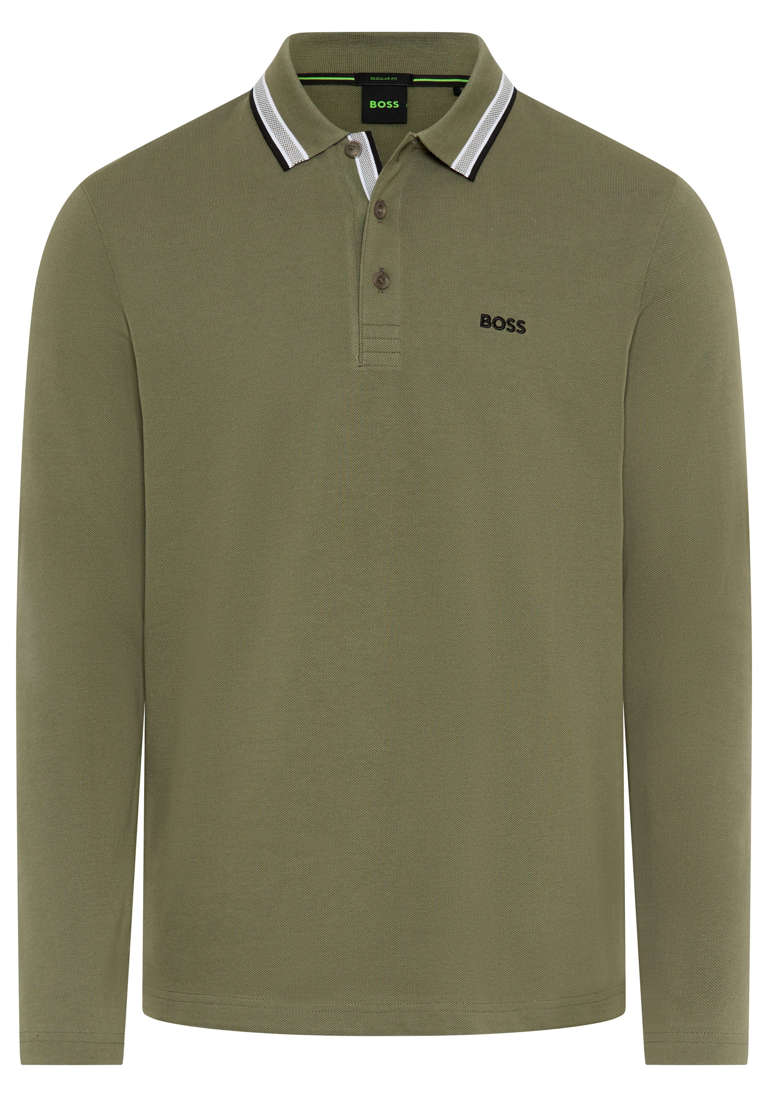 BOSS GREEN Langarm-Poloshirt Plisy mit Streifen am Kragen günstig online kaufen