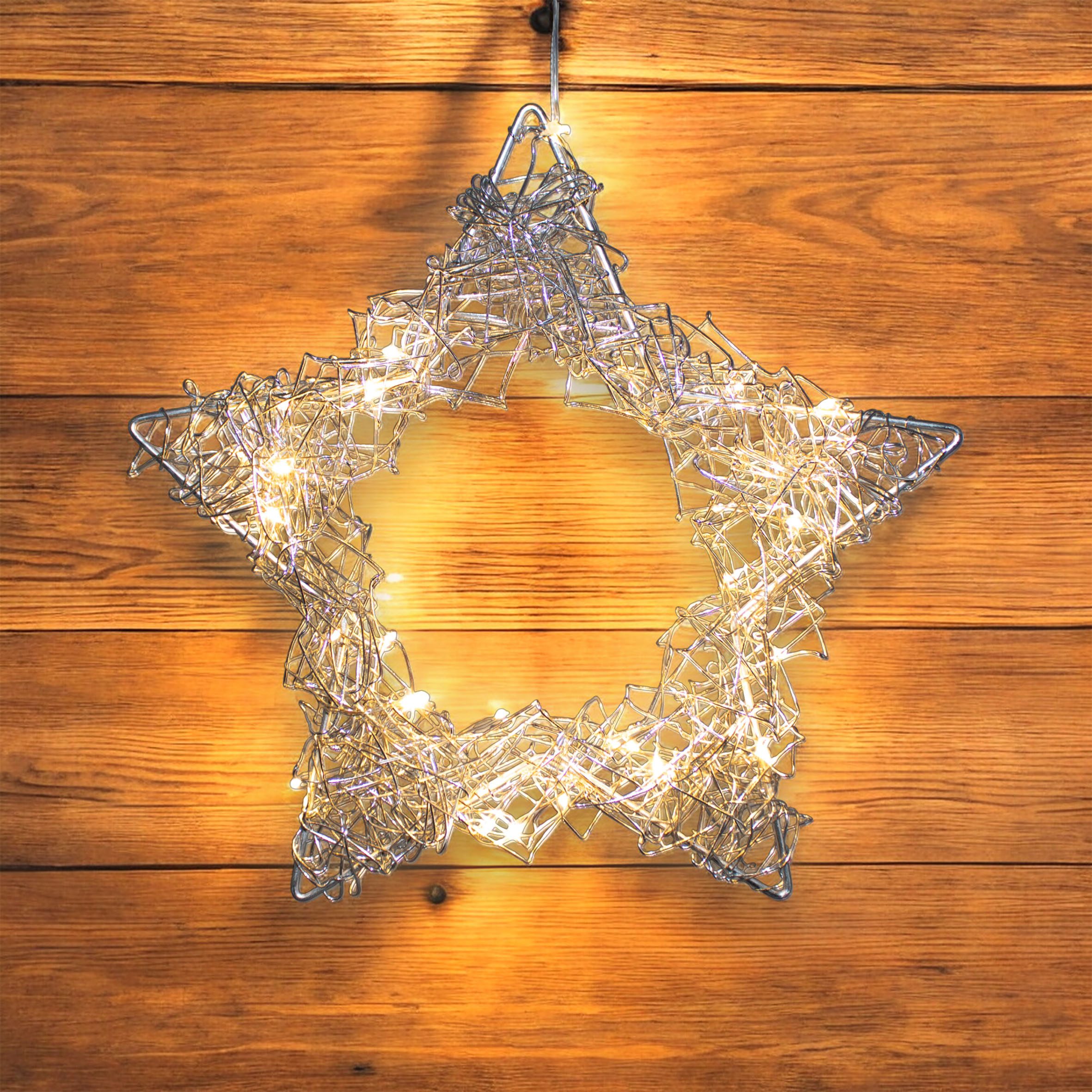 Spetebo Dekokranz LED Draht Stern zum Hängen 30cm mit Timer - silber, Fenst günstig online kaufen