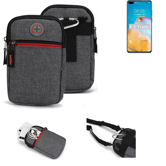 K-S-Trade Handyhülle Holster Gürtel Tasche kompatibel mit Huawei P40 4G Handy Tasche Schutz Hülle grau Zusatzfächer 1x