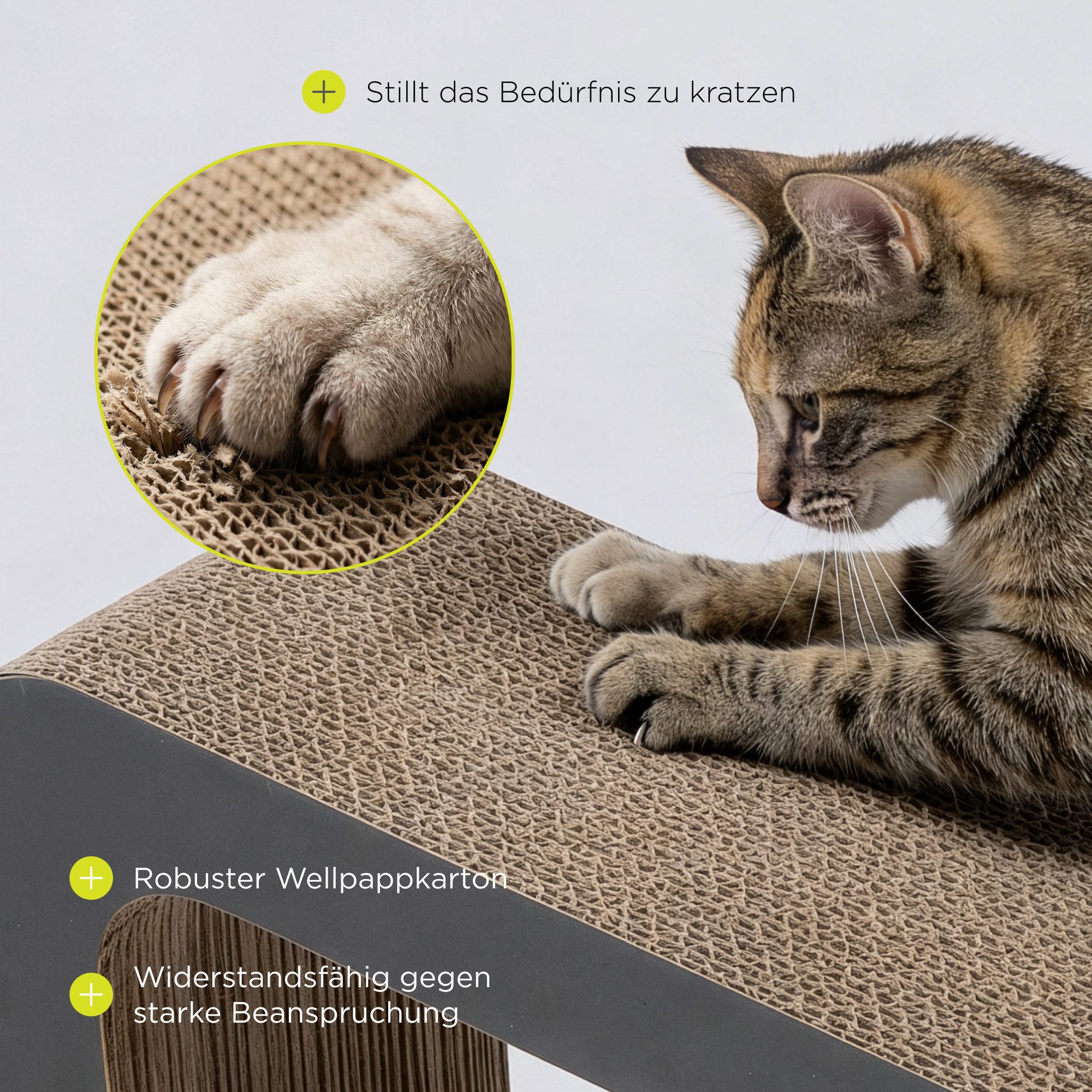 Peluvio Kratzbrett TRILO, (3-teiliges Set, Set aus 3 modularen Elementen zum Kratzen, Ausruhen und Spielen), 3 Module/Wellpappe/Tunnel mit Ball/Keilform