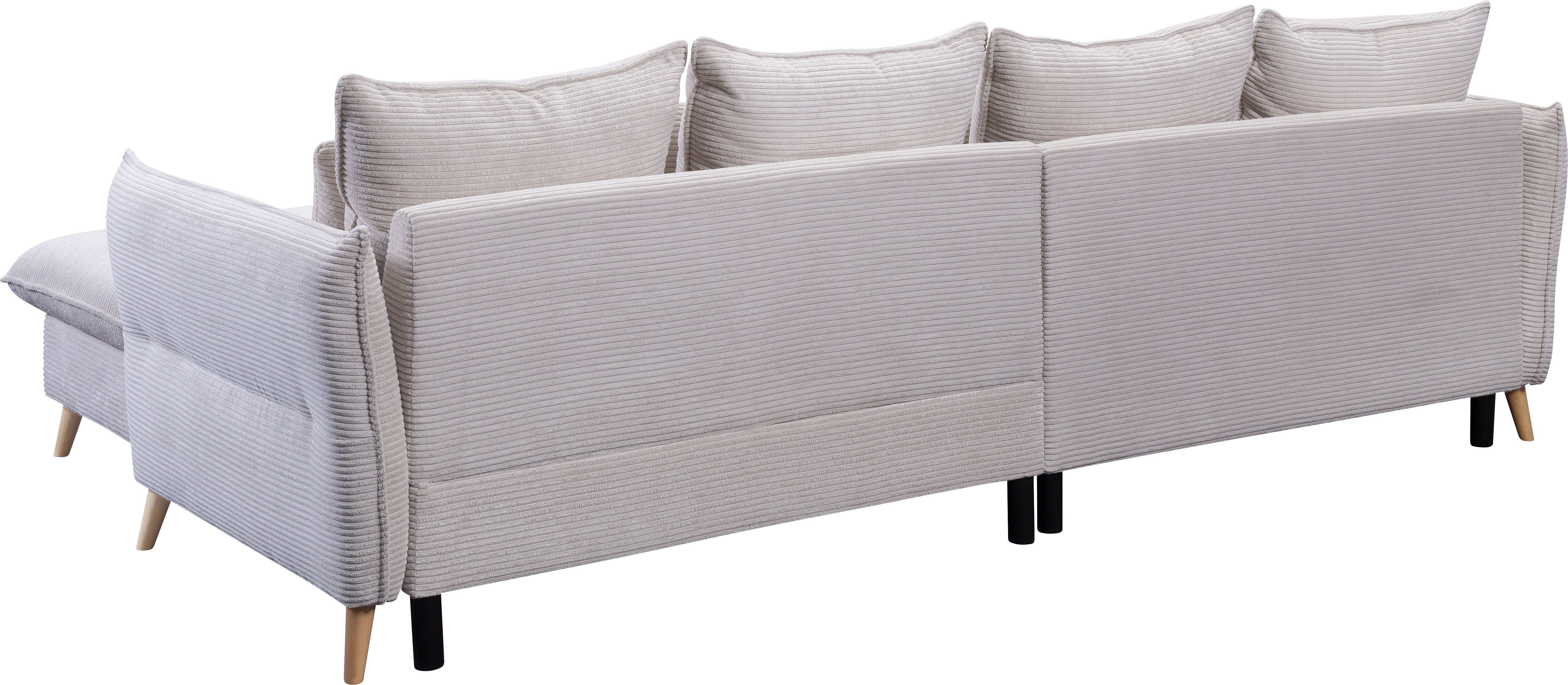 exxpo - sofa fashion Ecksofa WALPY, elegant & modern, bequem, schmale Armlehnen, Breite 274cm, L-Form, wahlweise mit Bettfunktion und Bettkasten, in Cord