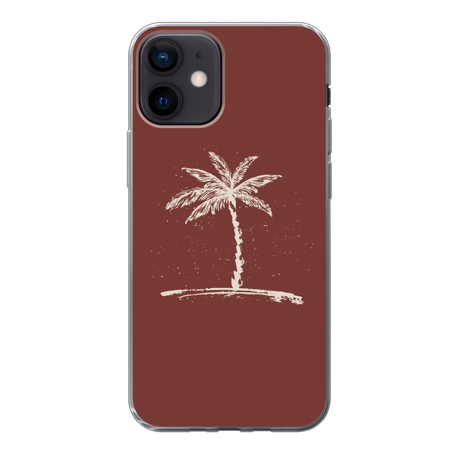 MuchoWow Handyhülle für Apple iPhone 12 Palme - Beige - Rot - Tropisch, Smartphone-Bumper, Print, Handy Schutzhülle Dünn