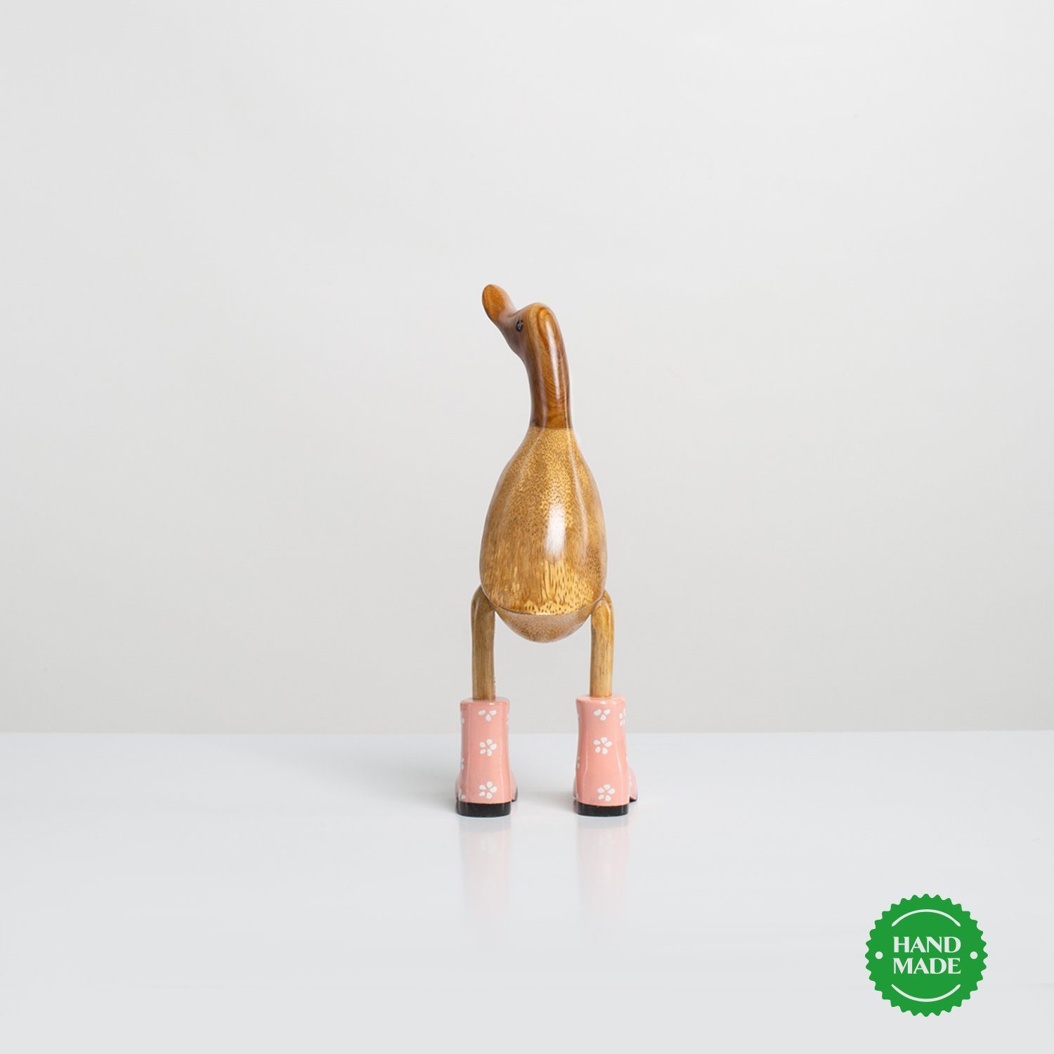 Rikmani Dekofigur aus Dekoration 3 - Holzarten Holzfigur Handgefertigte (3-er Stiefel rosa_geblümt Holz Ente Geschenk Set)