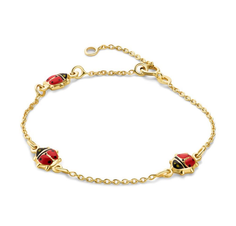 Miore Goldarmband für Kinder 9K Gelbgold mit Marienkäfern - Länge 12cm + 2cm Extension, Käfer ca. 6 x 5,5 mm - Made in Italy