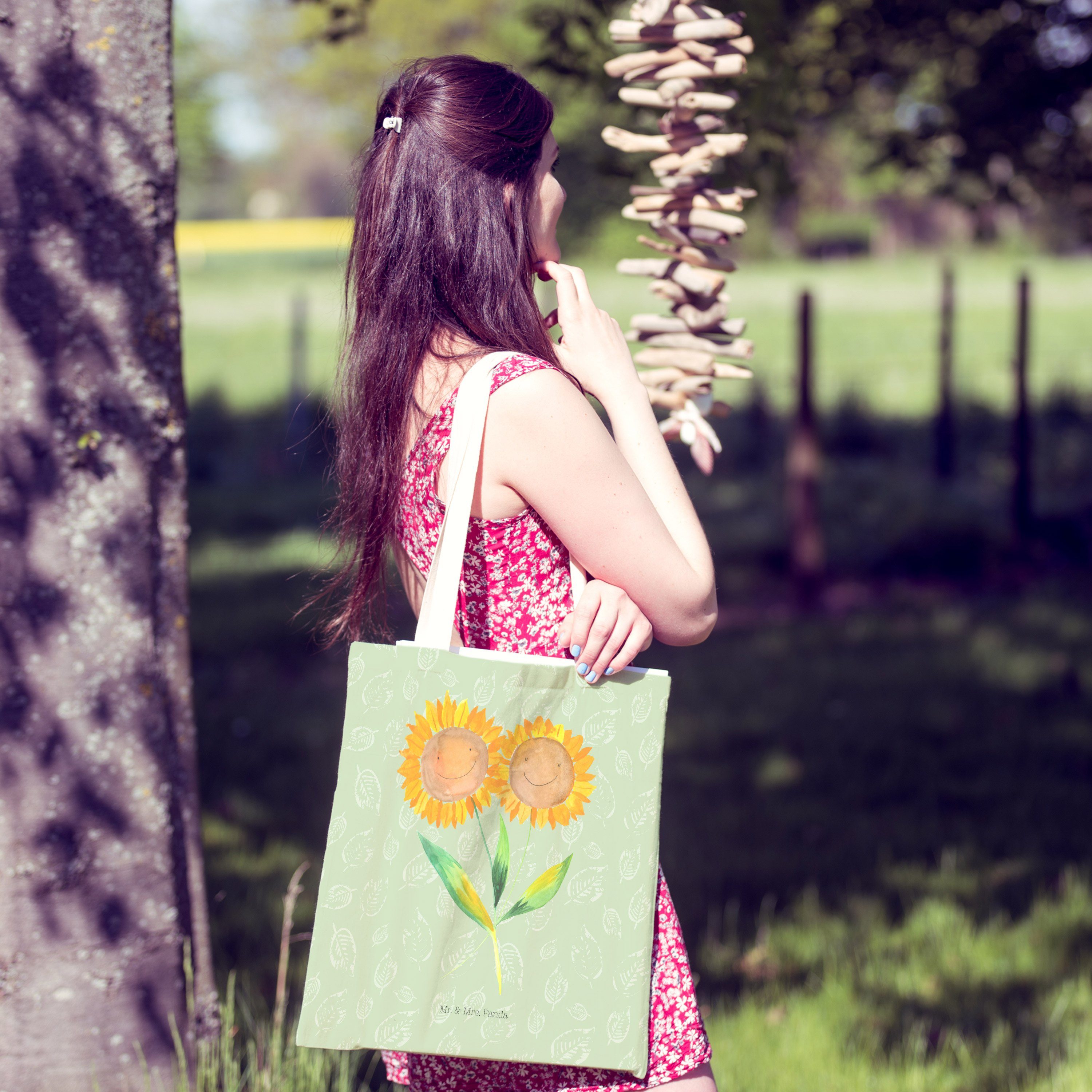 Tas Einkaufstasche, Tragetasche Mr. Sonnenblumen, & - Sonnenblume Geschenk, - Panda Blattgrün Mrs. (1-tlg)