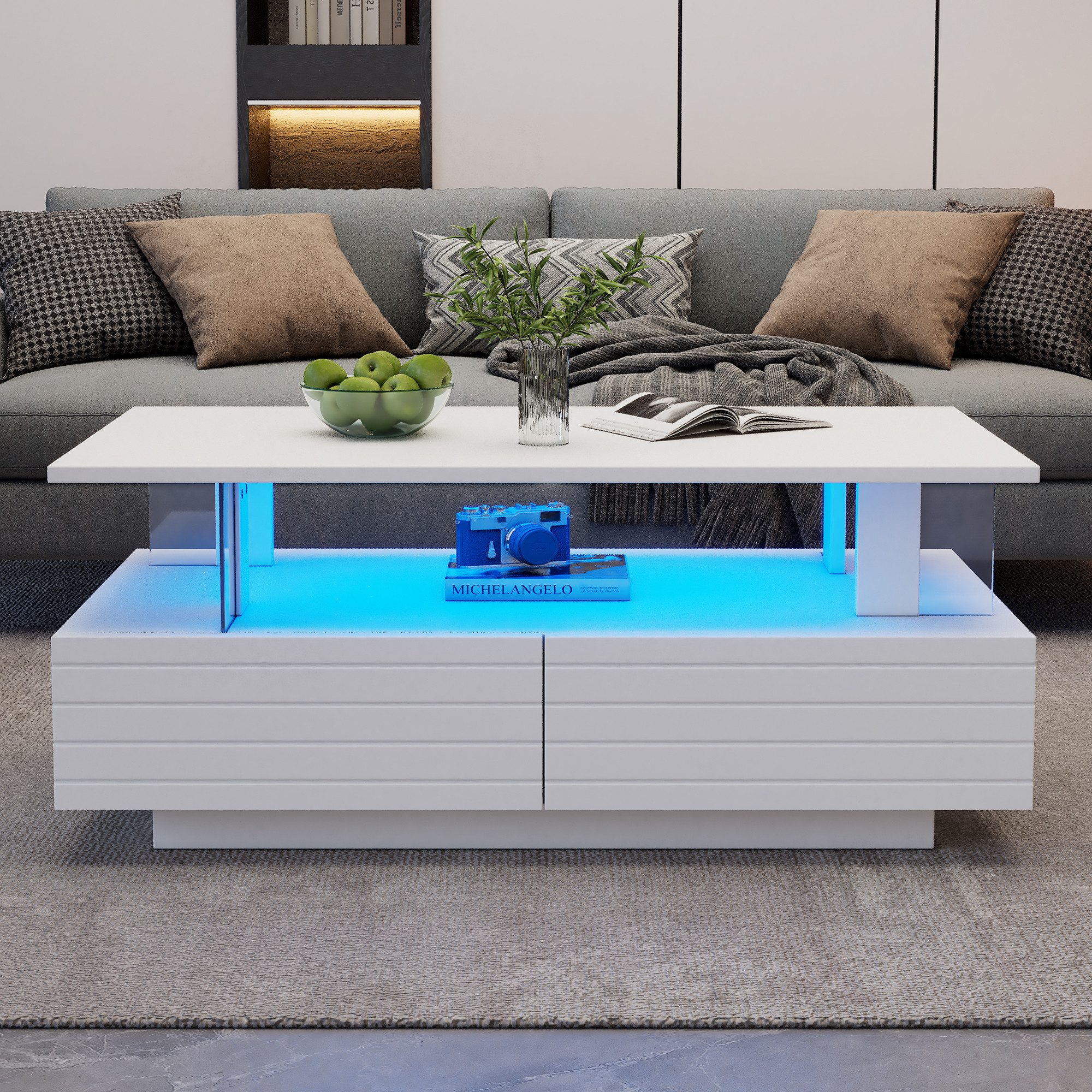 STILVORA Couchtisch weiß Acryl-LED-wohnzimmertisch mit Bluetooth-Handy-App- günstig online kaufen