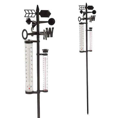 CEPEWA Wetterstation (aus Eisen, 150 cm Höhe, inkl. Thermometer und Regenmesser)