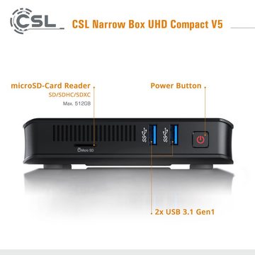 CSL Narrow Box Ultra HD Compact v5 Mini-PC (Intel® Celeron N5100, Intel® UHD Graphics, 4 GB RAM, 256 GB SSD, passiver CPU-Kühler)