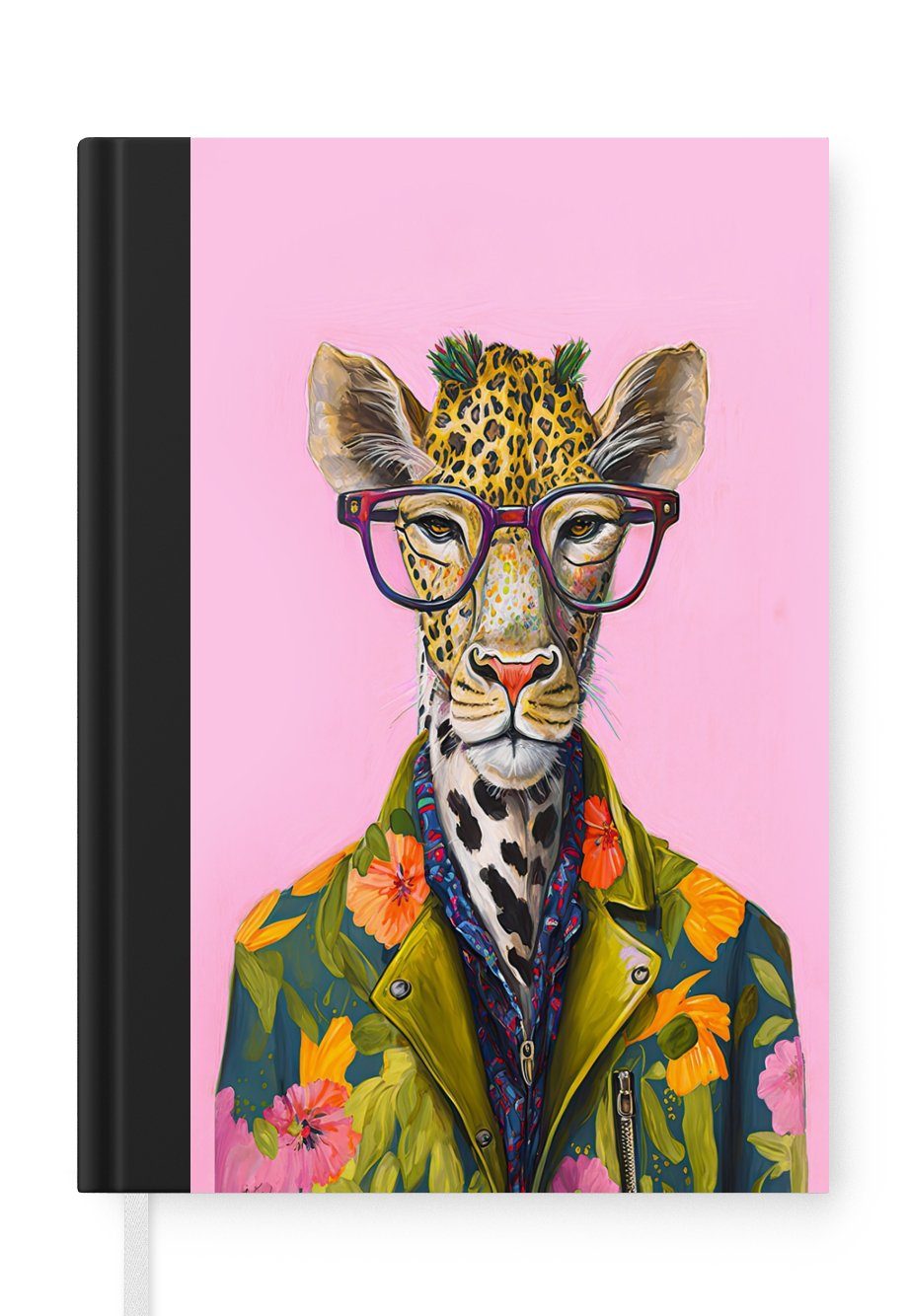 MuchoWow Notizbuch Tiere - Giraffe - Brille - Blumen, Journal, Merkzettel, Tagebuch, Notizheft, A5, 98 Seiten, Haushaltsbuch