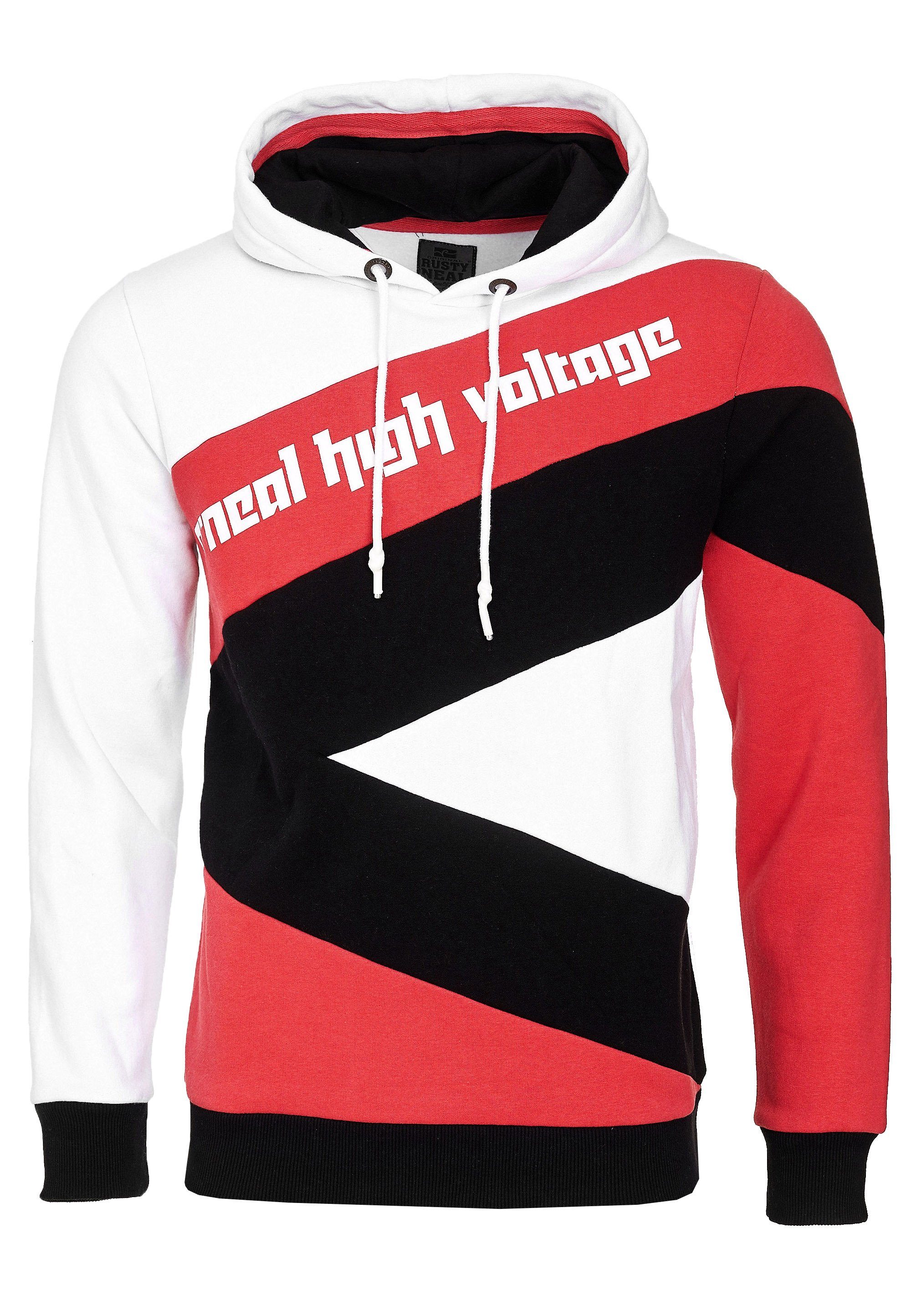 Kapuzensweatshirt sportlichem Neal weiß-rot Design in Rusty