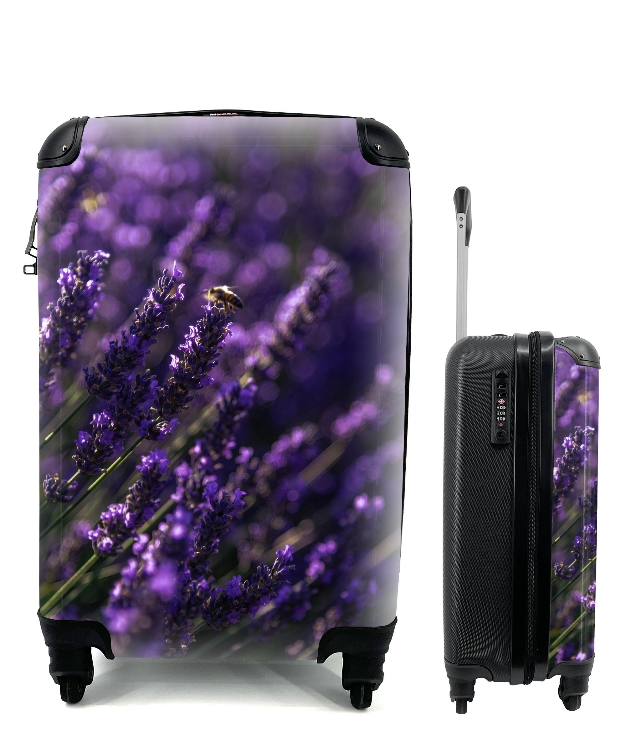 Nahaufnahme Handgepäckkoffer Reisetasche 4 Rollen, mit Trolley, MuchoWow Handgepäck Biene, Ferien, mit Reisekoffer für von Lavendel rollen,