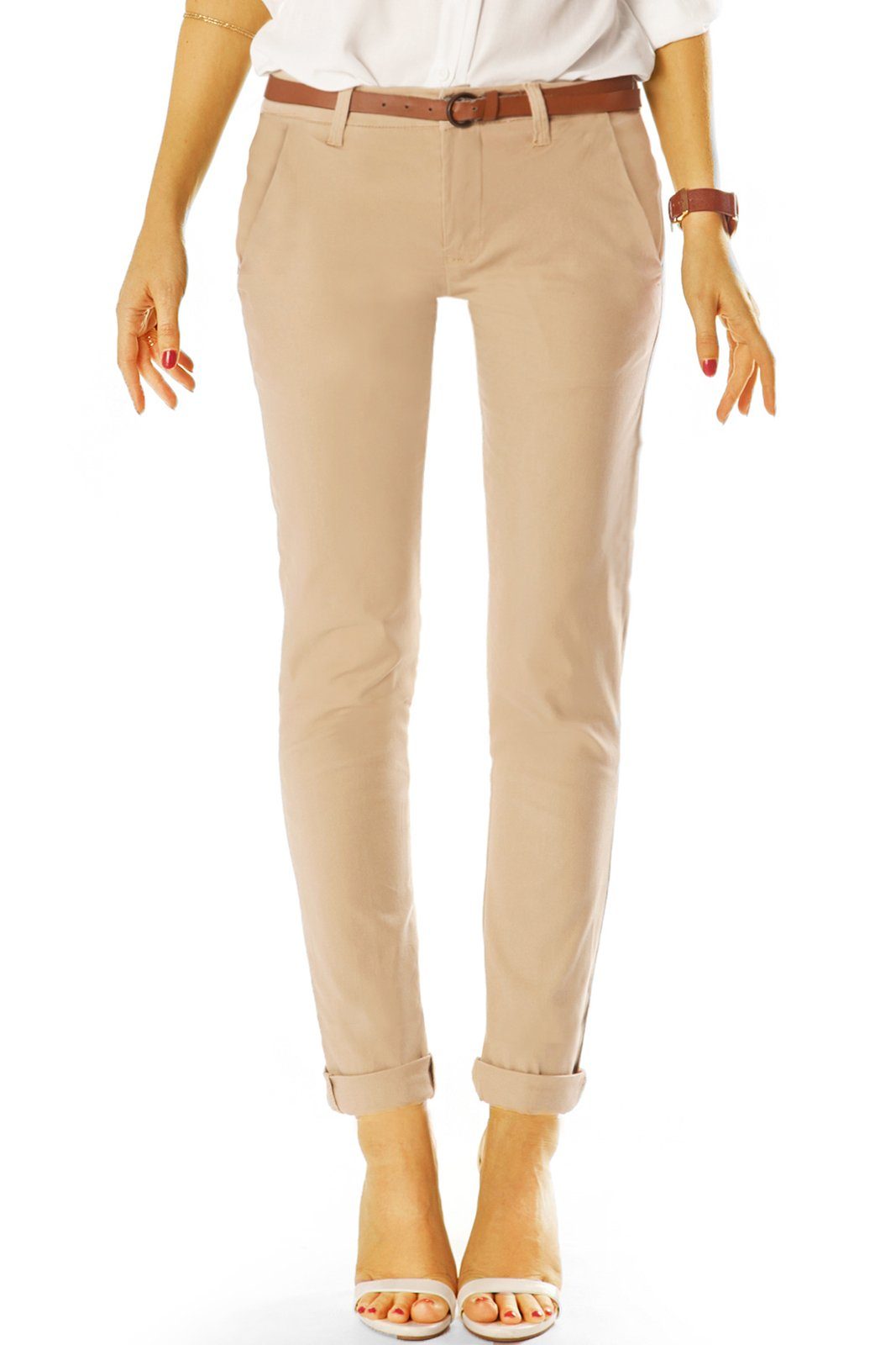 be styled Chino Chinohose beige mit j10m-3 Hose - Hüfthosen Damen Stoffhosen in - Stretch, Hüftige Unifarben