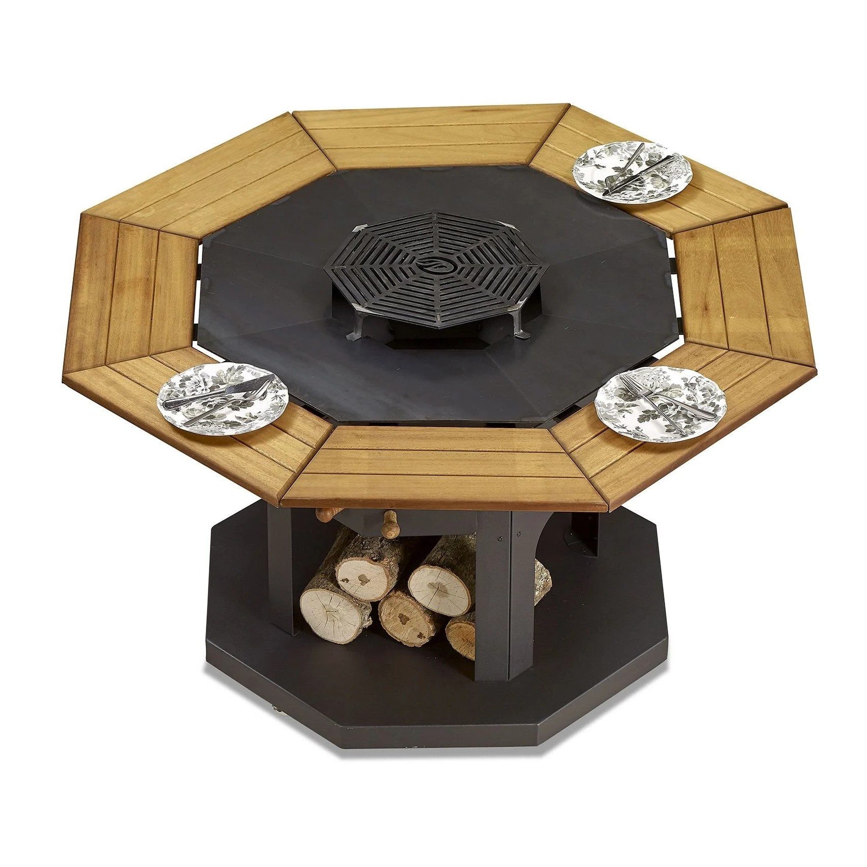 Xlmoebel Outdoor-Küche Schwarzer Grilltisch aus Holz und Edelstahl mit modernem Design, Made in Europa