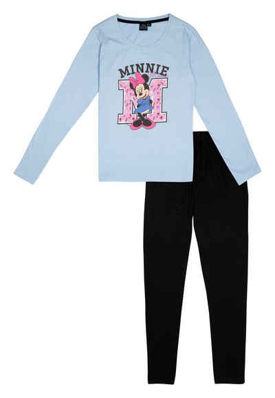 United Labels® Schlafanzug Disney Minnie Mouse Schlafanzug Damen Pyjama Set Langarm Blau/Schwarz