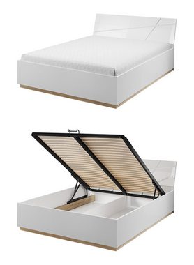 Feldmann-Wohnen Holzbett Futura (Futura, 1-tlg., Doppelbett mit Bettkasten), 187cm weiß / weiß hg - eiche riviera 180x200cm Liegefläche