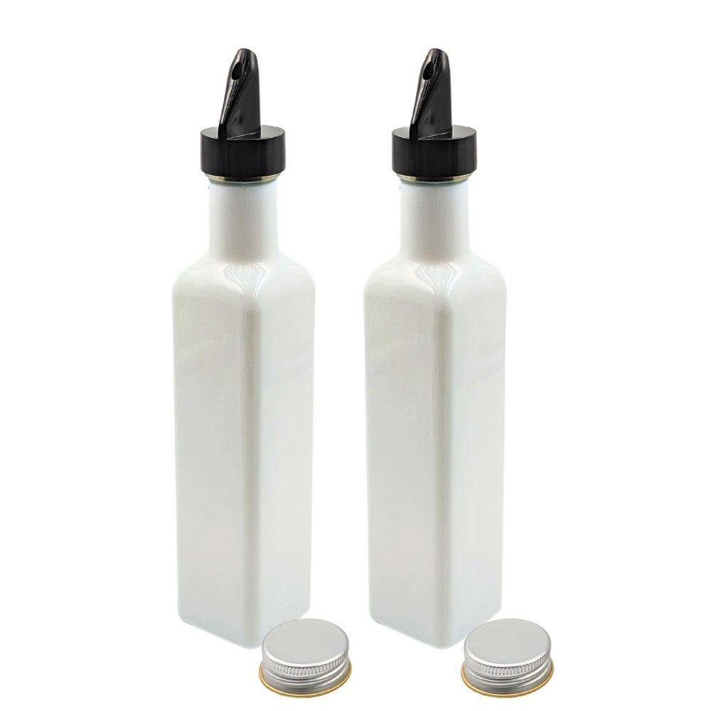 Ölspender 2 Essig- & Ölflaschen 250 ml Glasflasche weiß / schwarz mit Ausgießer