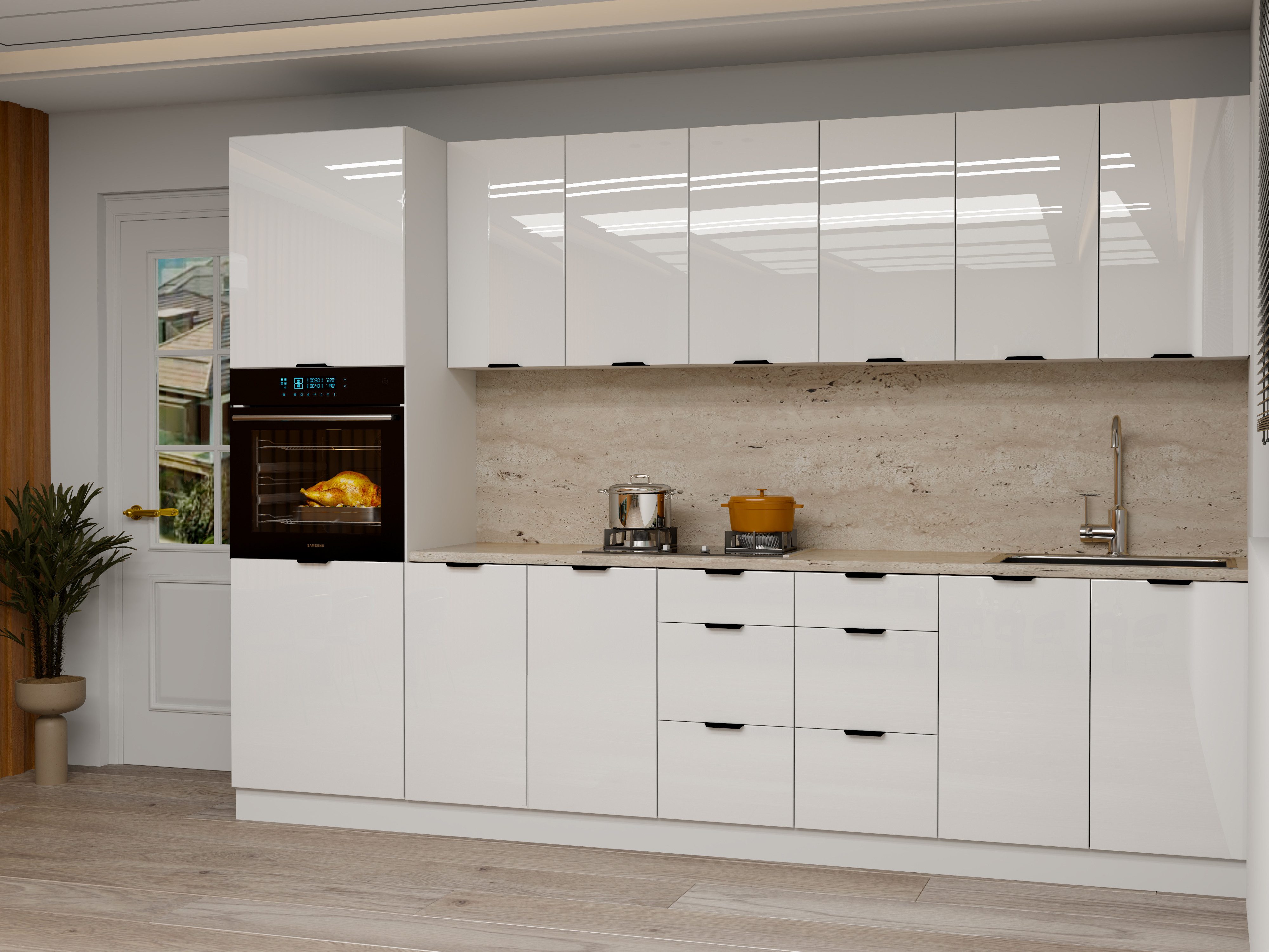 ROYAL24_MARKT Küchenzeile – 300 cm – Lunara – Ohne Arbeitsplatte & Elektrogeräte, (Set), Top Qualität - Modernes Design - Feinste Materialien