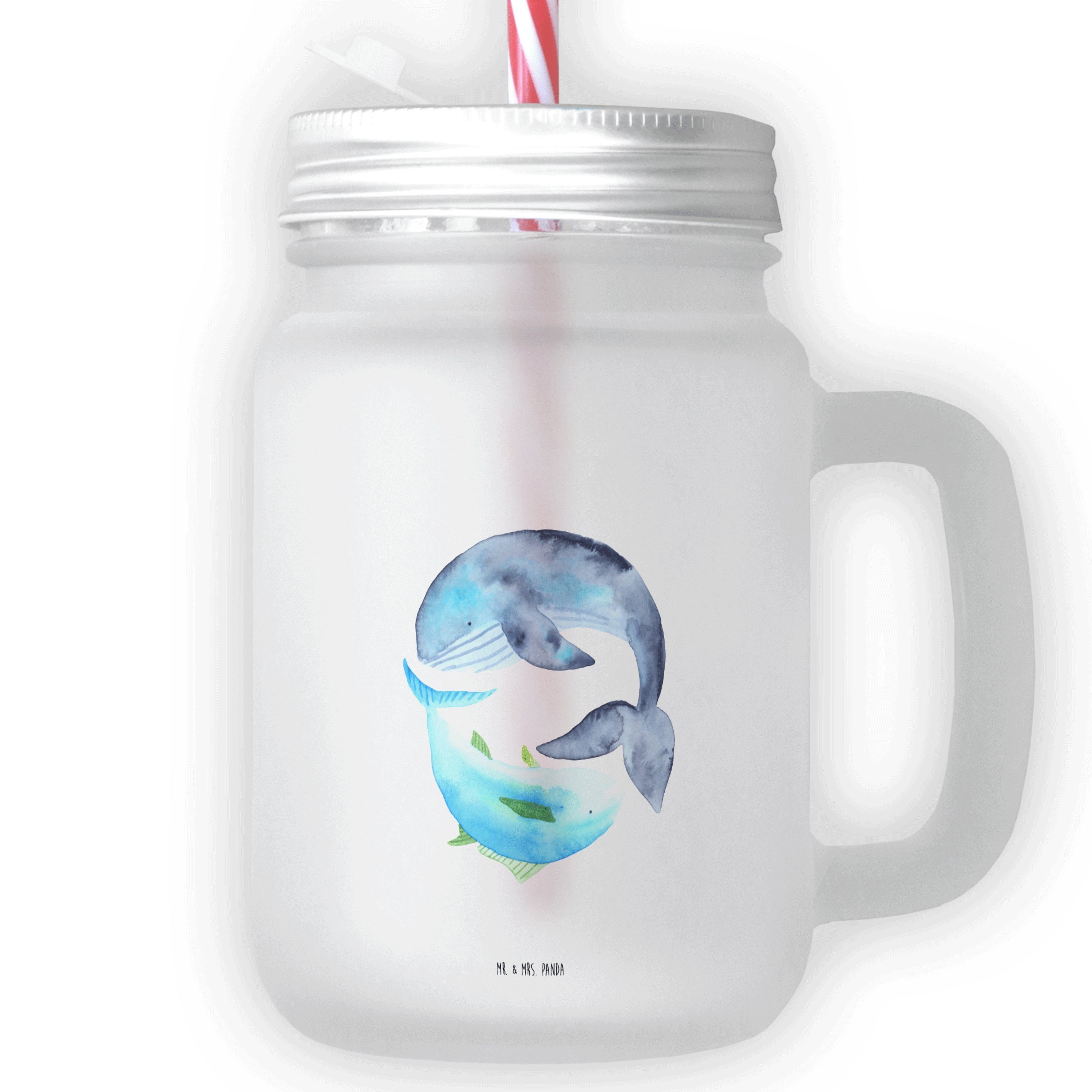 Mr. & Mrs. Panda Glas Walfisch & Thunfisch - Transparent - Geschenk, Mason Jar, Wahl, Trink, Premium Glas