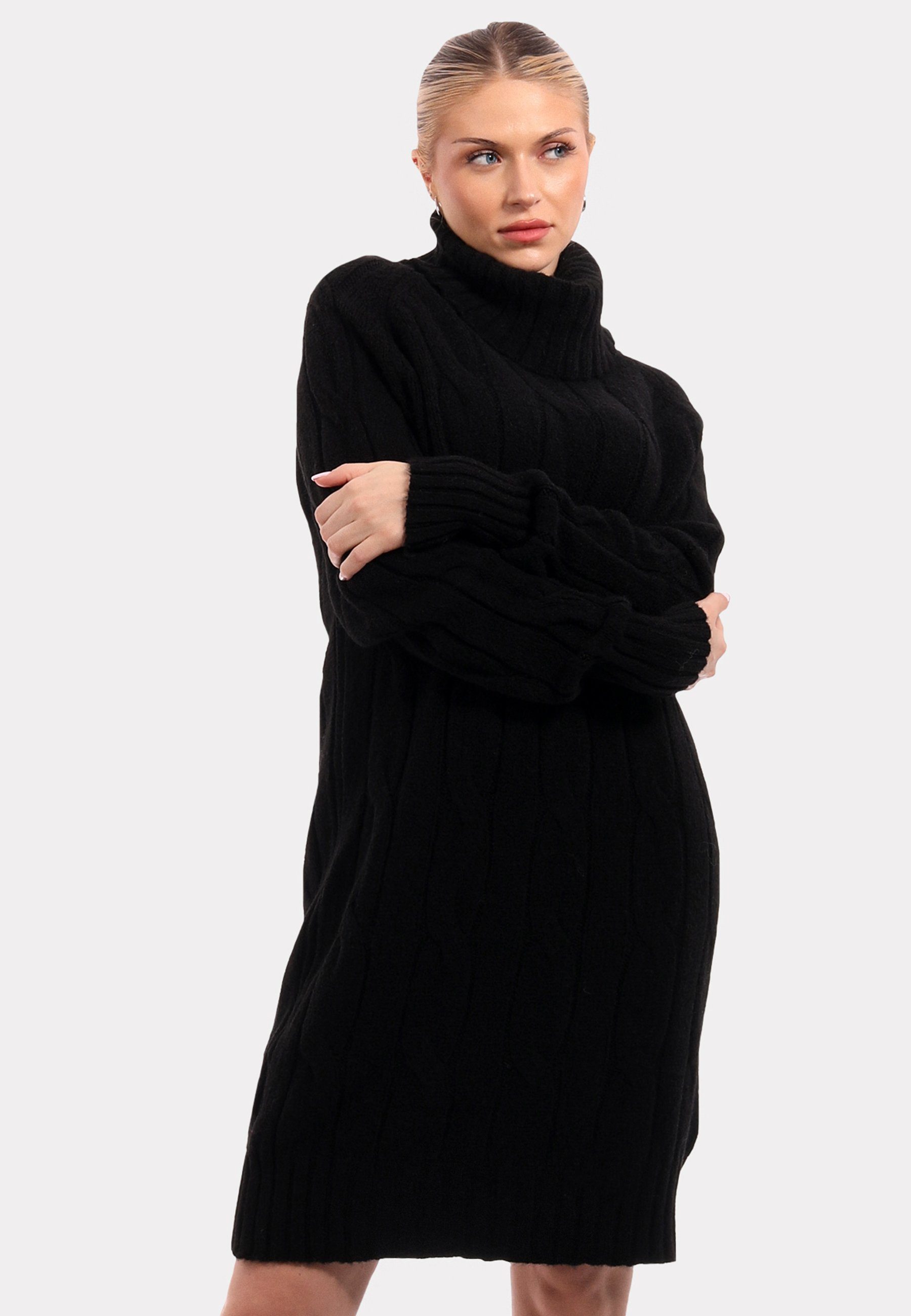 Unifarbe Exklusives in YC Strickkleid Strickkleid & Rollkragen Damen Style (1-tlg) Fashion schwarz