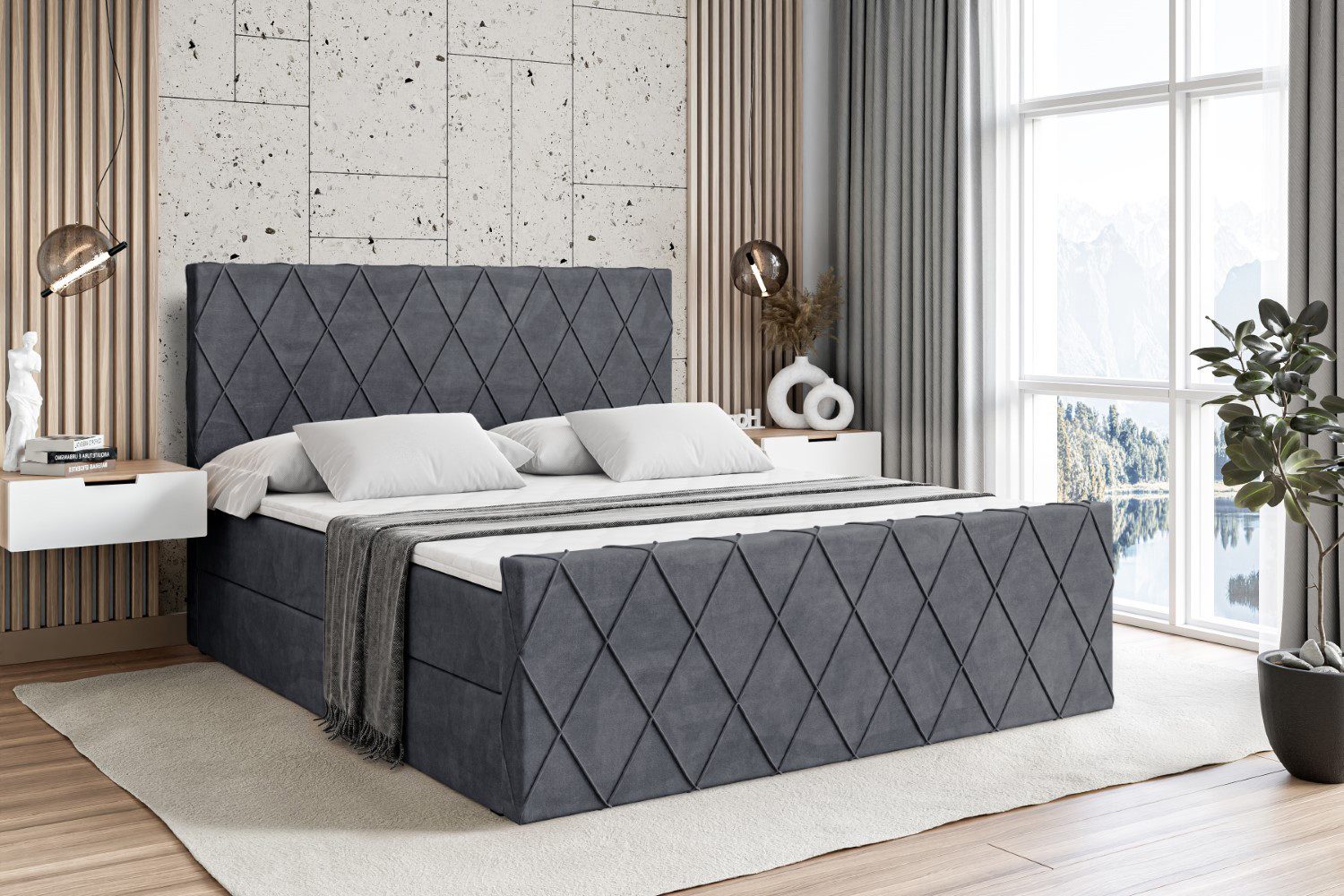 ALTDECOR Boxbett LEPARO-Z (mit Matratze Lattenrost Topper Polsterbett mit Bettkasten Doppelbett), H4 Multipocket / H3 Bonellfederung, Springboxbett Boxspringbett