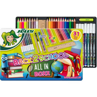 JOLLY Kreativset Back2School-Boxx, (31-tlg), Schulset mit Buntstiften, Bleistift, Lineal und Radierer