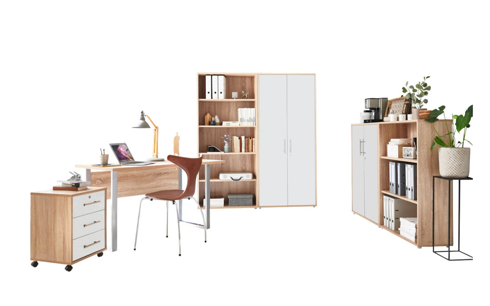 BMG Möbel Büromöbel-Set Office Edition Mini Set 1, (Büromöbel komplett Set, 6-tlg., 6-tlg), ideal für Arbeitszimmer und Homeoffice