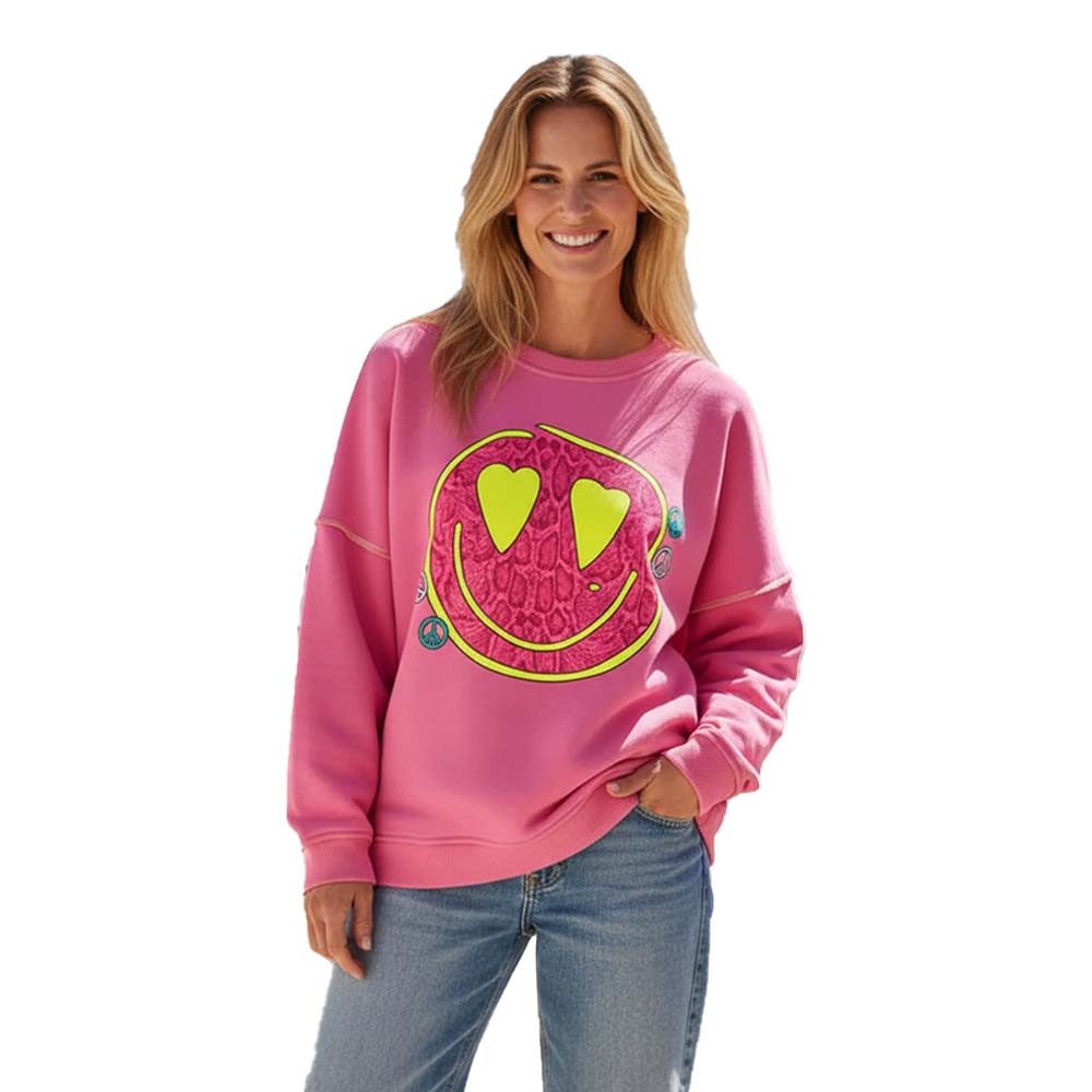 Miss Goodlife Sweatshirt Roundneck Heartface Snake MG13912 Oversized aus Baumwolle – Rosa