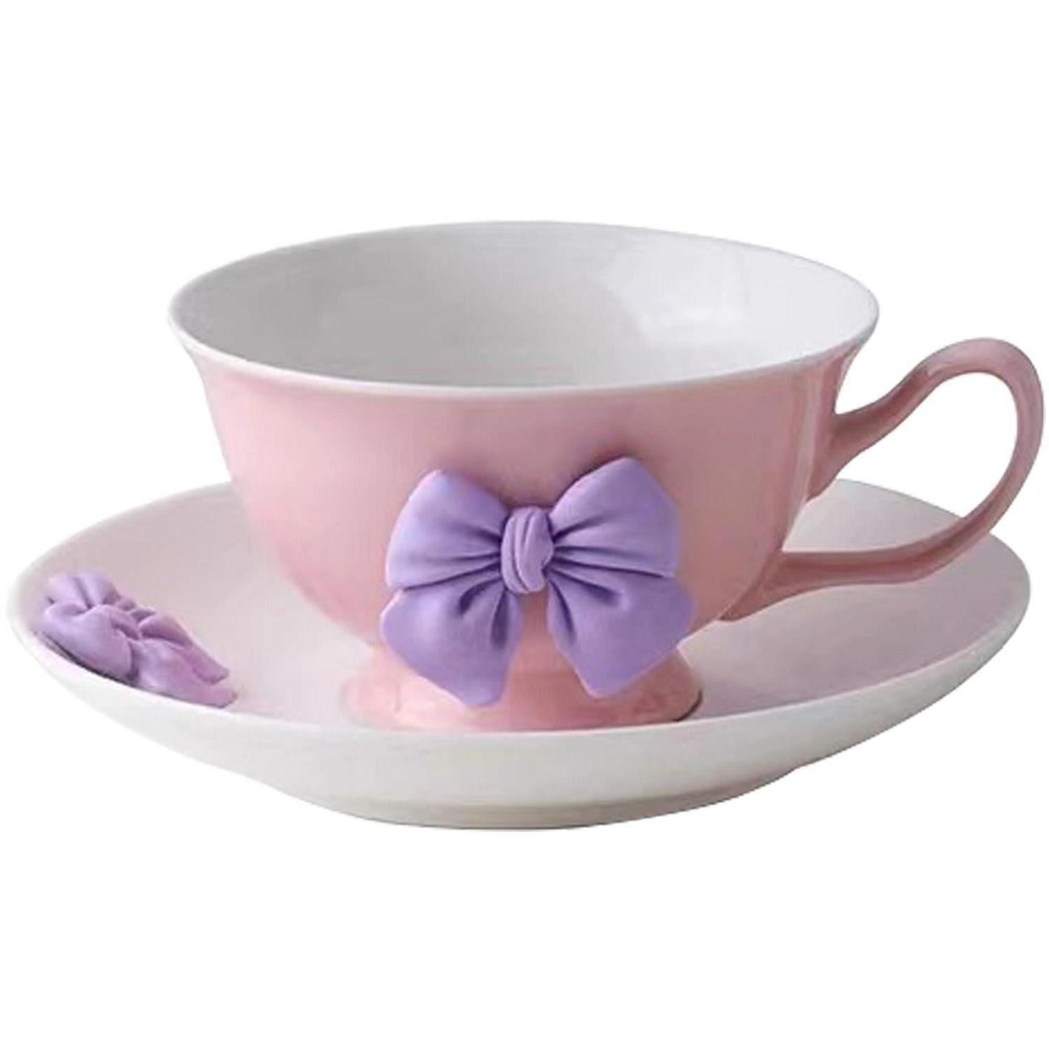 LuxusKollektion Tasse Kaffeetassen Set mit Untertasse 200ML Porzellan Rosa Lila, Keramik