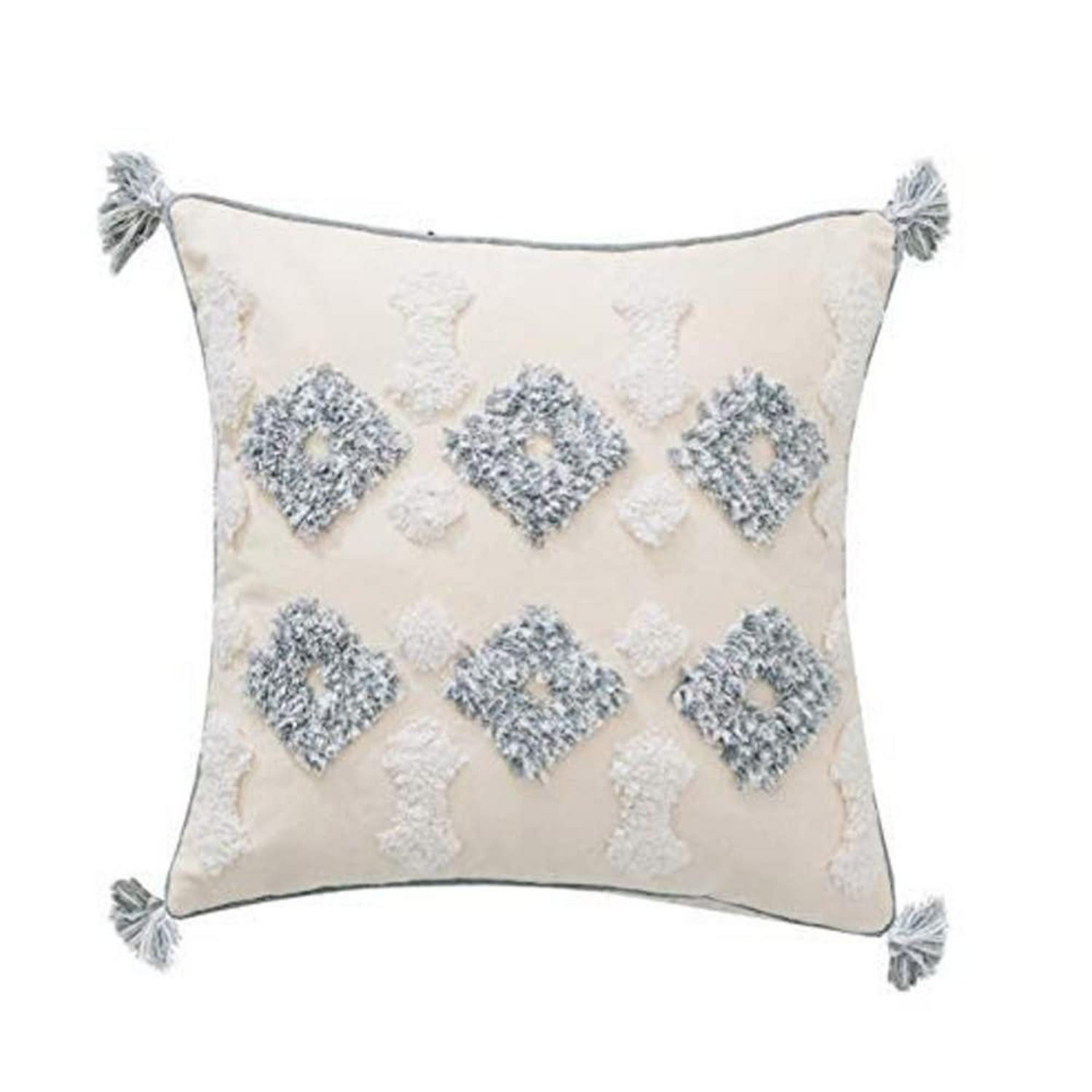 LuxusKollektion Kissenhülle Kissenbezug 45x45cm Creme/Weiß/Grau mit Quasten, (1 Stück)