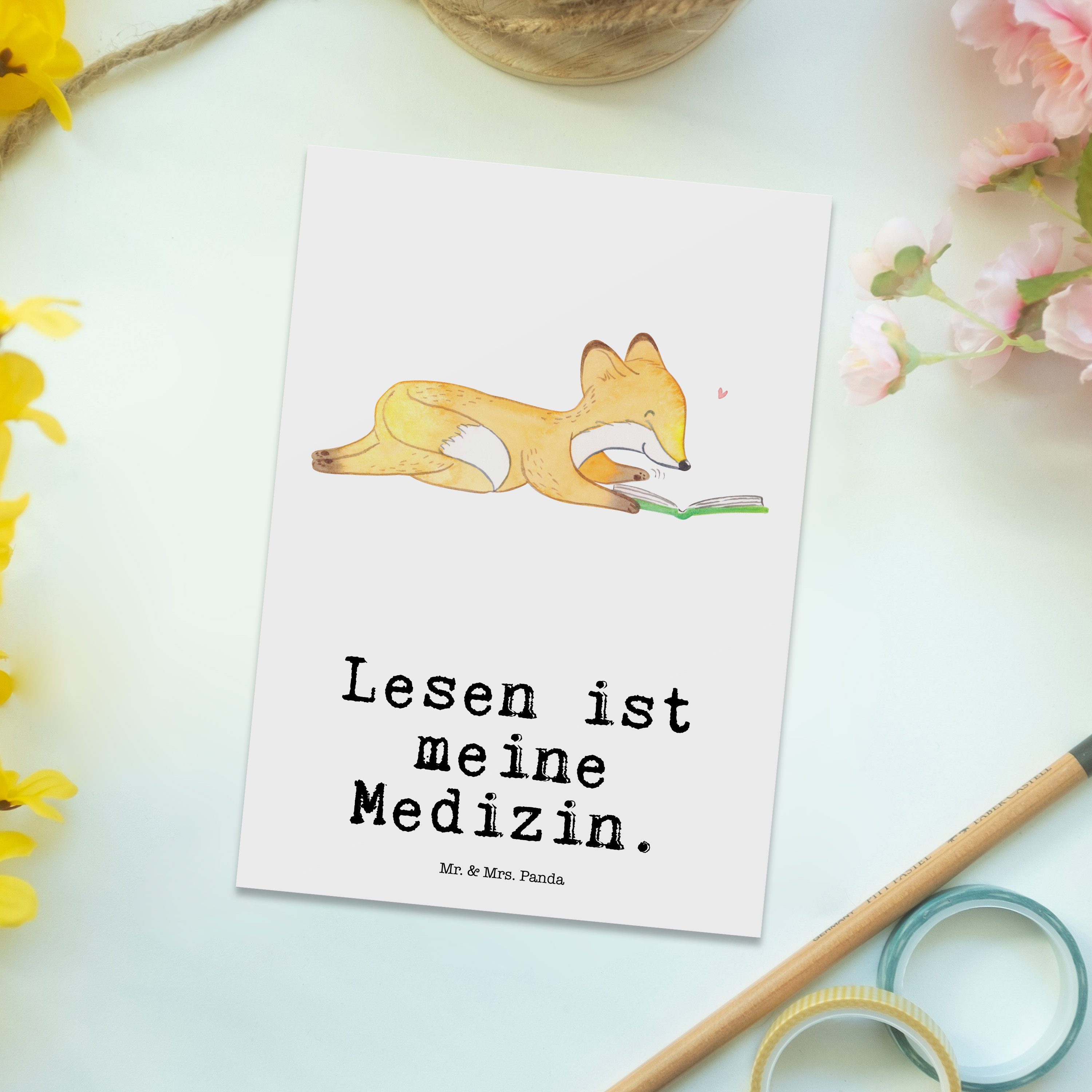 Geschenk, Panda Weiß Mrs. Sportart lesen, - Mr. - & Bücher Karte, Medizin Lesen Fuchs Postkarte
