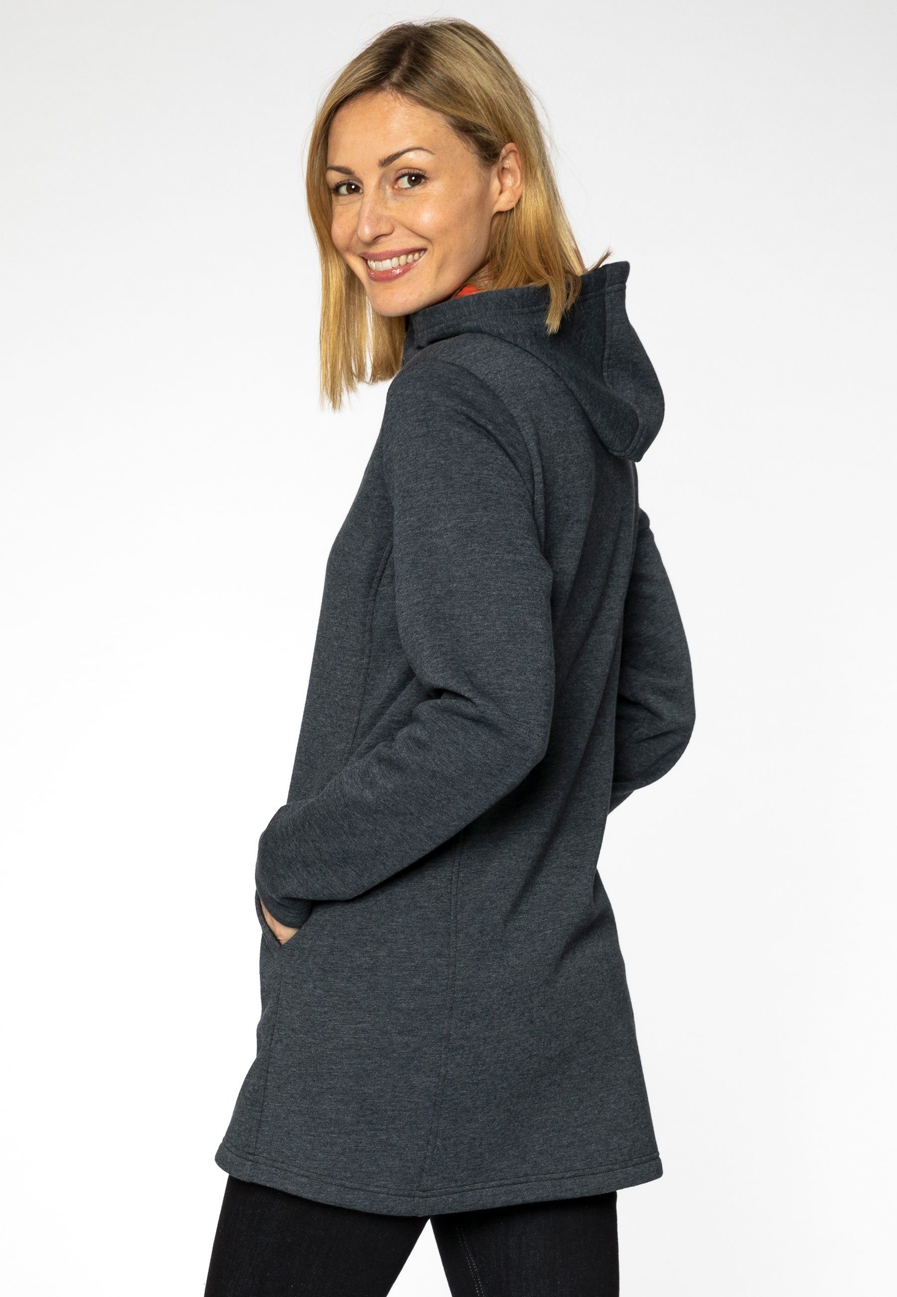 mit Kapuze sportlicher Fleece Fleecejacke kuscheliger anthramelange Elkline Strick Schnitt