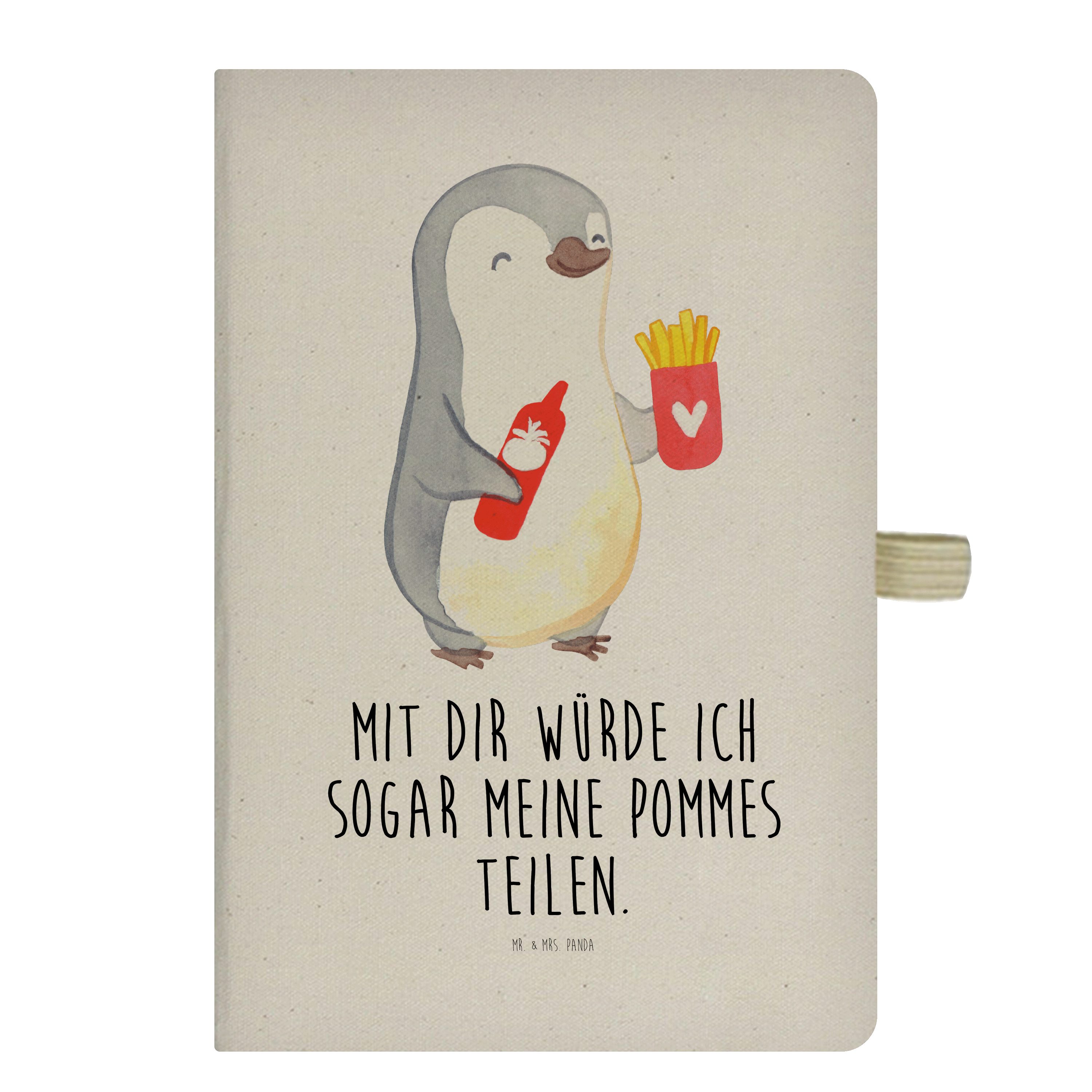 Mr. & Mrs. Panda Notizbuch Pinguin Pommes - Transparent - Geschenk, Freundin, Jahrestag, Eintrag Mr. & Mrs. Panda