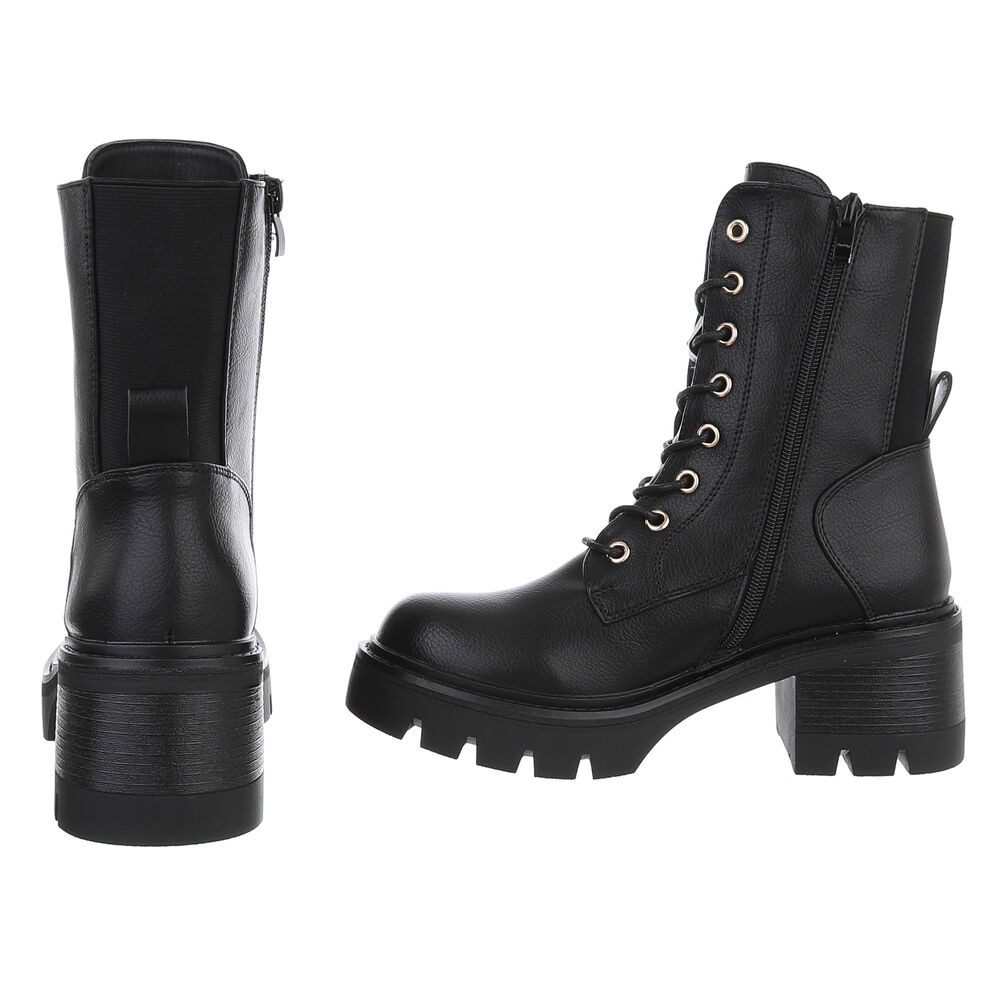 Ital-Design Robuste Stiefelette mit Schnürung für Damen – Herbst-Trend Schnürstiefelette (90152946) Blockabsatz Stiefeletten in Schwarz – Bild 5 von 5