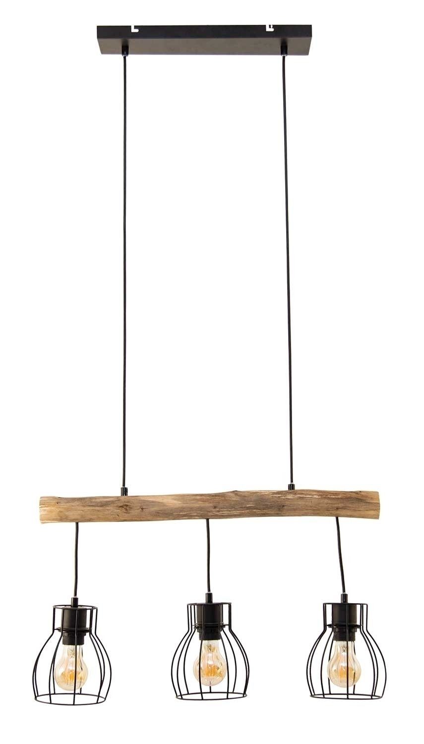 GLOBO LIGHTING Pendelleuchte MINA, 3-flammig, Braun, Schwarz, Holz, Metall, günstig online kaufen