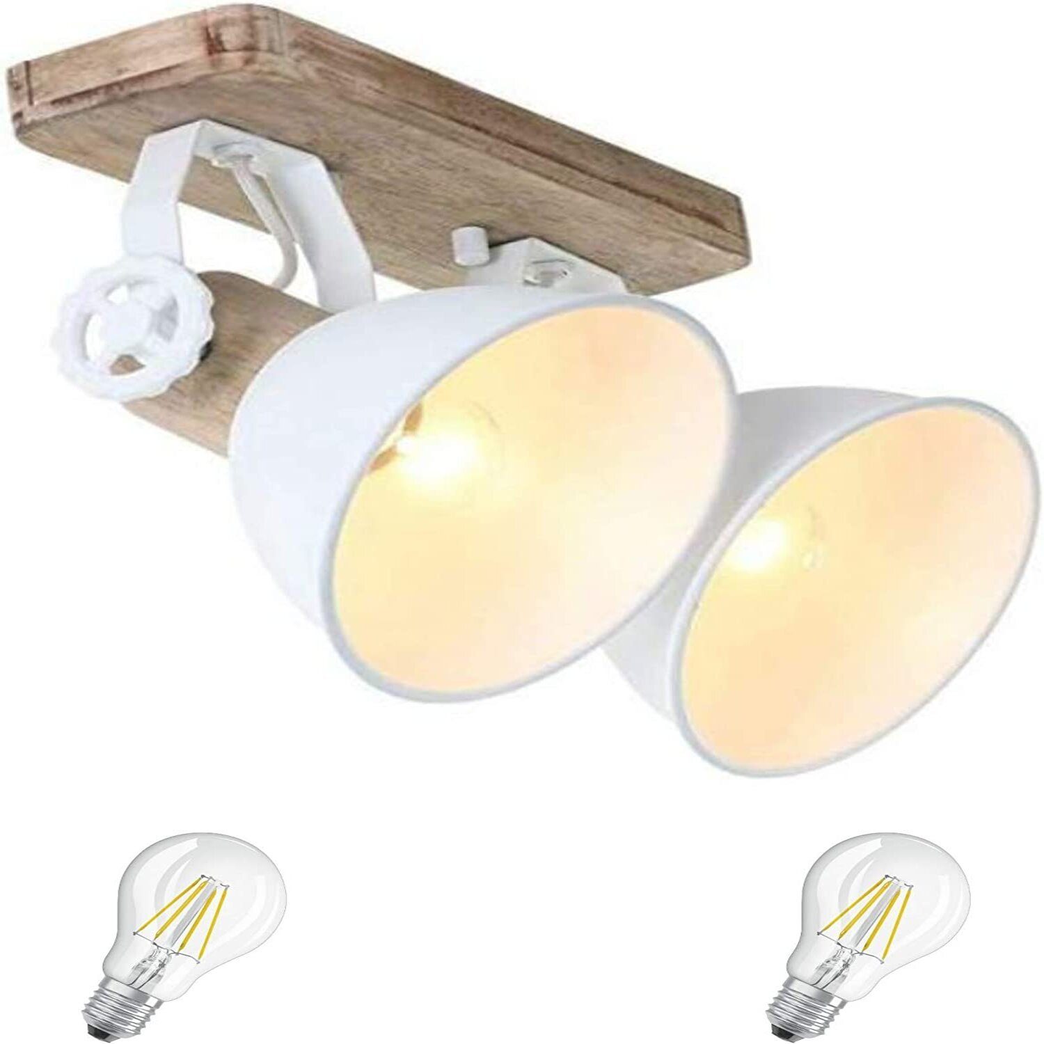 Lichthandel Hoch LED Deckenleuchte moderne Deckenlampe Industrie Vintage Retro Holz Metall incl. 7W LED, LED wechselbar, Warmweiß 7969Weiß