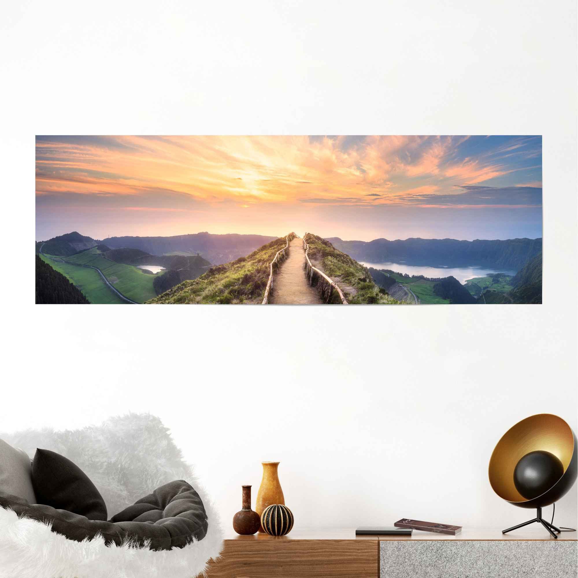 St) Poster Sonnenaufgang Ausblick Landschaft (1 Reinders! - - Morgenröte - Berge,