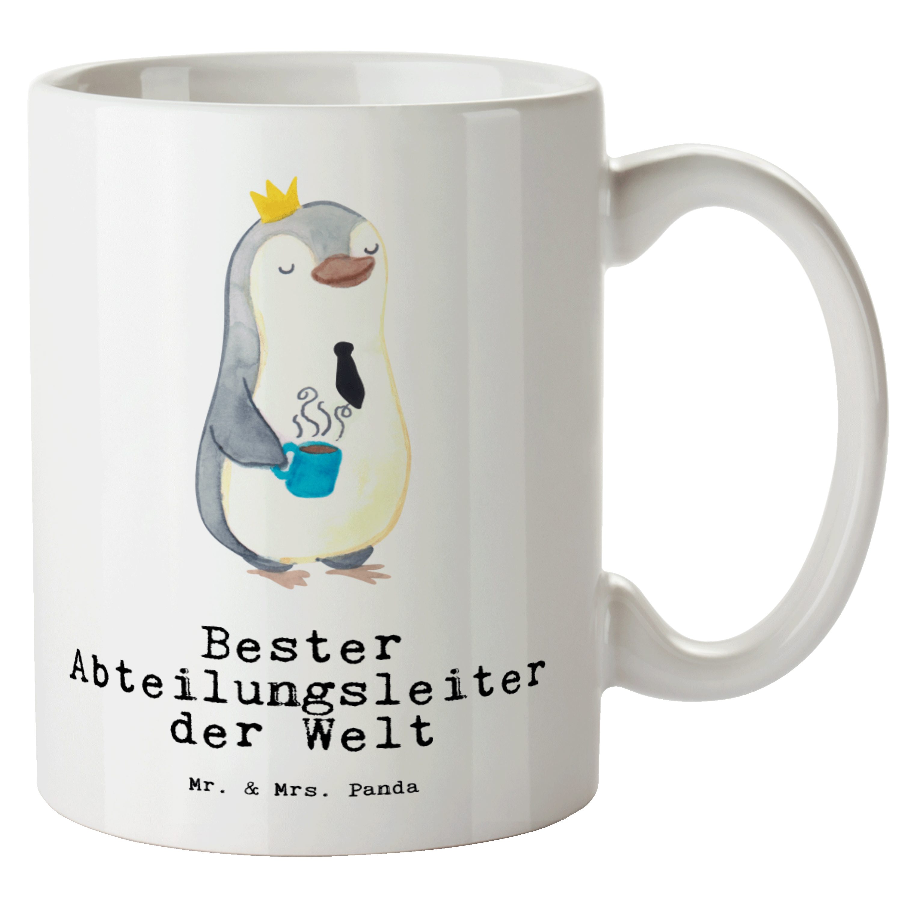 Mr. & Mrs. Panda Tasse Pinguin Bester Abteilungsleiter der Welt - Weiß - Geschenk, spülmasch, XL Tasse Keramik