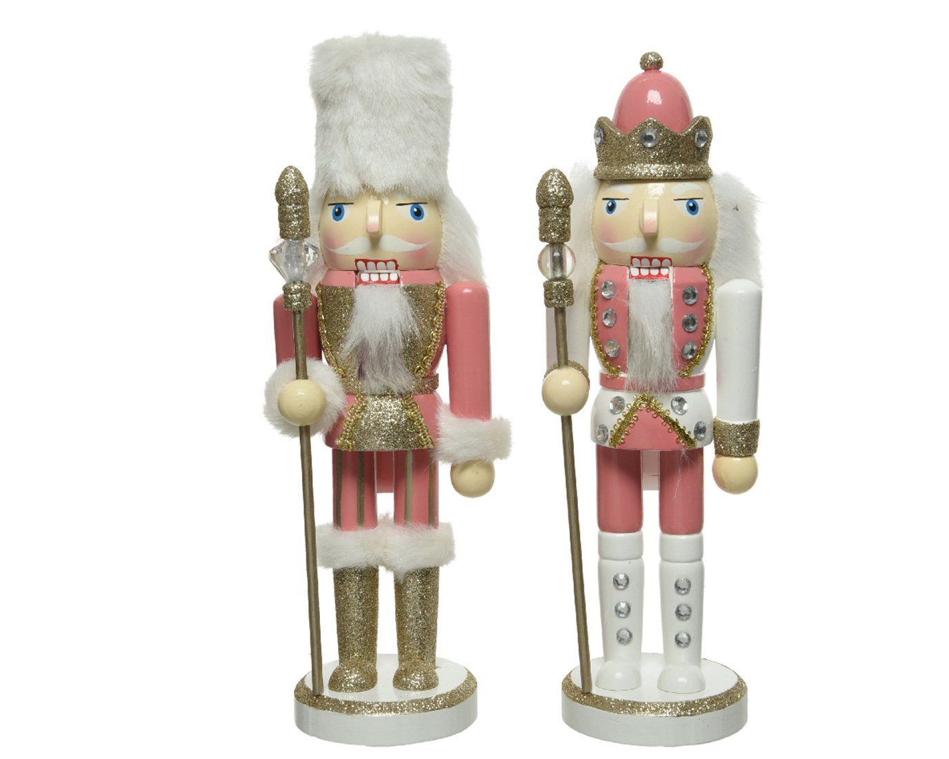 Decoris season decorations Weihnachtsfigur, Nussknacker Figur mit Pelzmütze / Krone Holz 25cm rosa 1 Stück sort. | Dekofiguren
