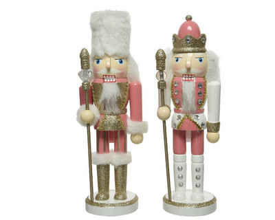Decoris season decorations Weihnachtsfigur, Nussknacker Figur mit Pelzmütze / Krone Holz 25cm rosa 1 Stück sort.