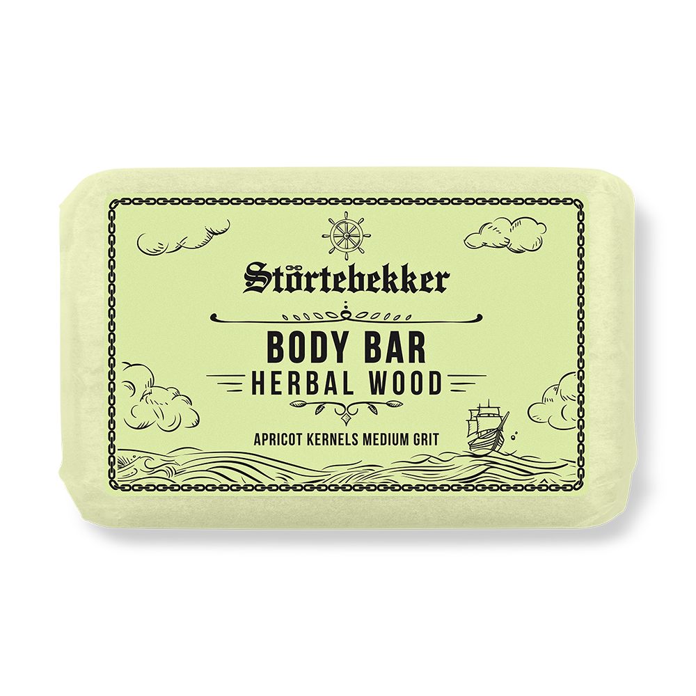 Störtebekker Feste Duschseife Body Bar - Herbal Wood - Reinigung mit Peeling-Effekt (120g), 1-tlg., mit Aprikosenkern-Peeling, natürliche Reinigung, kein Spannungsgefühl