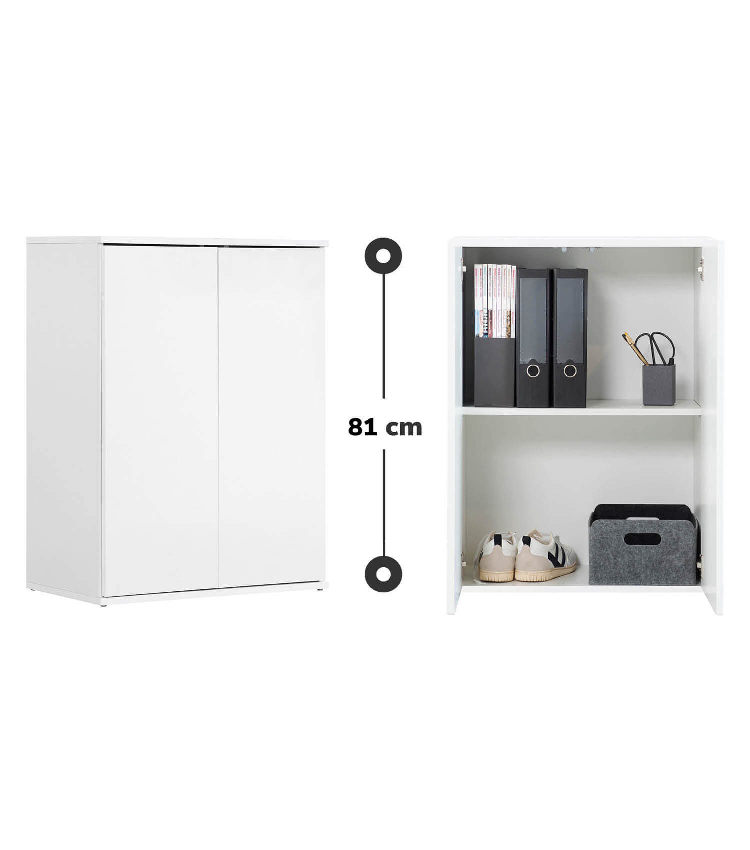 mokebo Mehrzweckschrank Der Kurze (60x81 cm, mit Einlegeboden) Aktenschrank, Schuhschrank & Aufbewahrungsschrank in Weiß