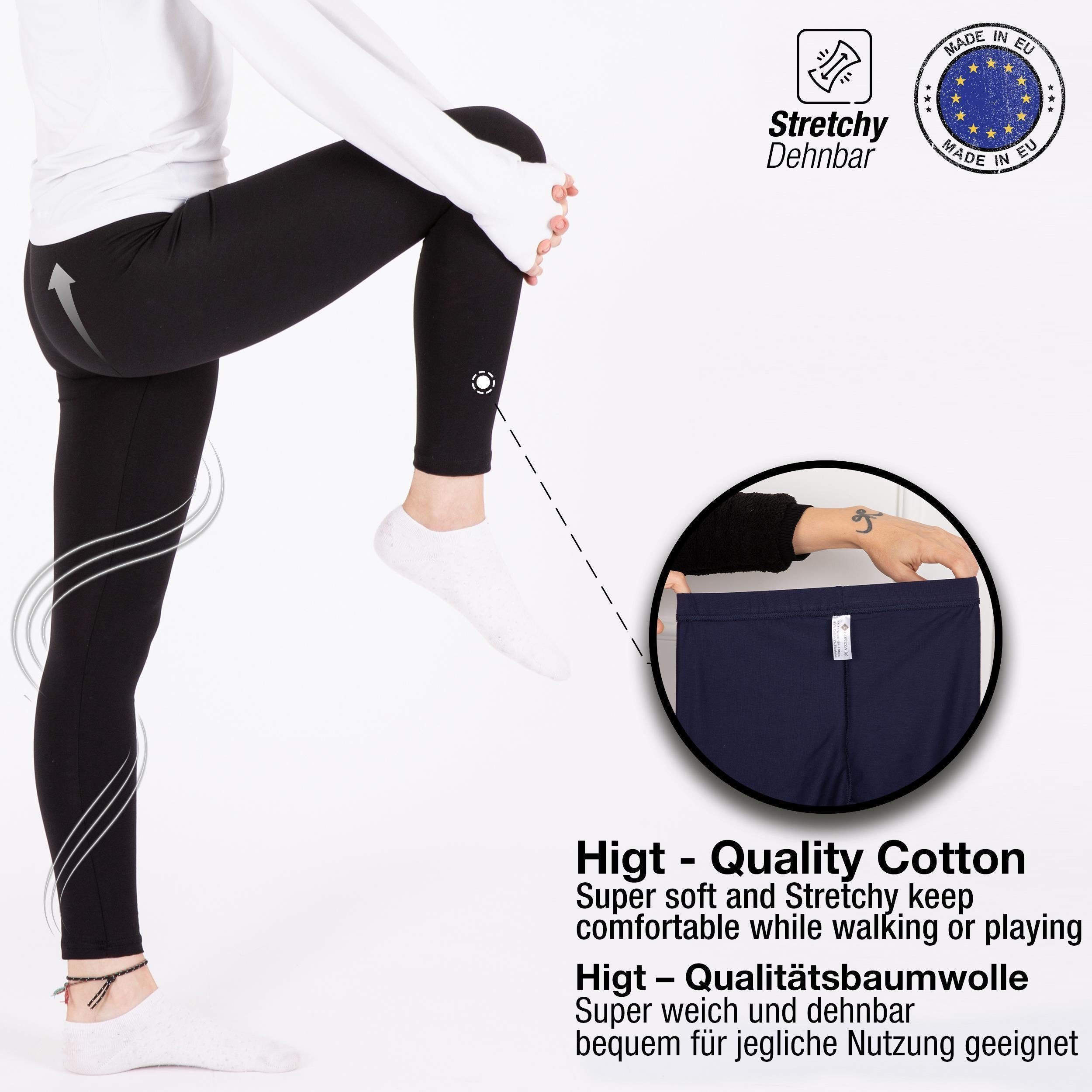 LOREZA Leggings 3 Mädchen Leggings Set lang Baumwolle blickdicht Freizeithose elastisc (3-tlg) elastischer Bund