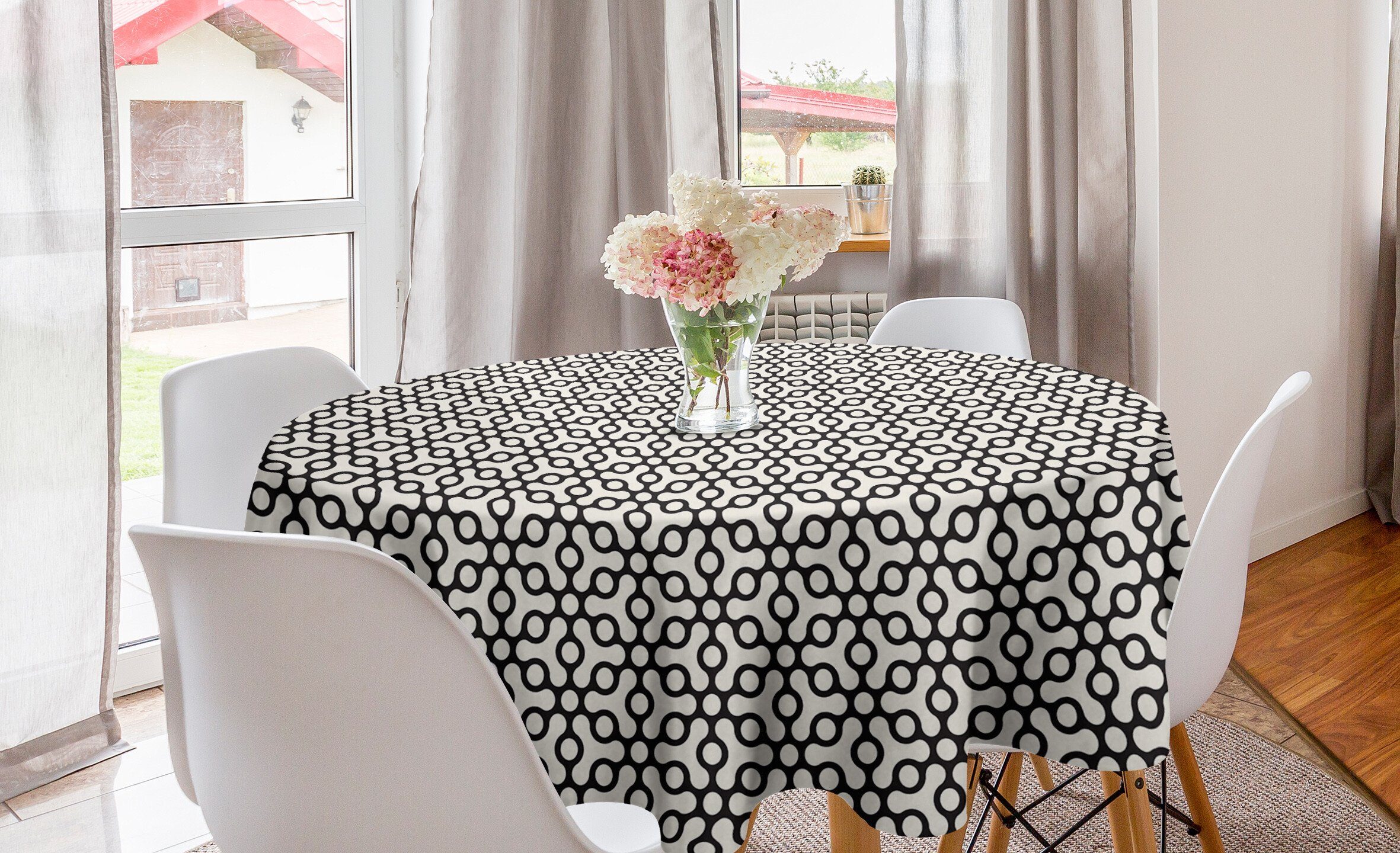 Abakuhaus Tischdecke Kreis Tischdecke Abdeckung für Esszimmer Küche Dekoration, Geometrisch Gitter wie Kreise Design