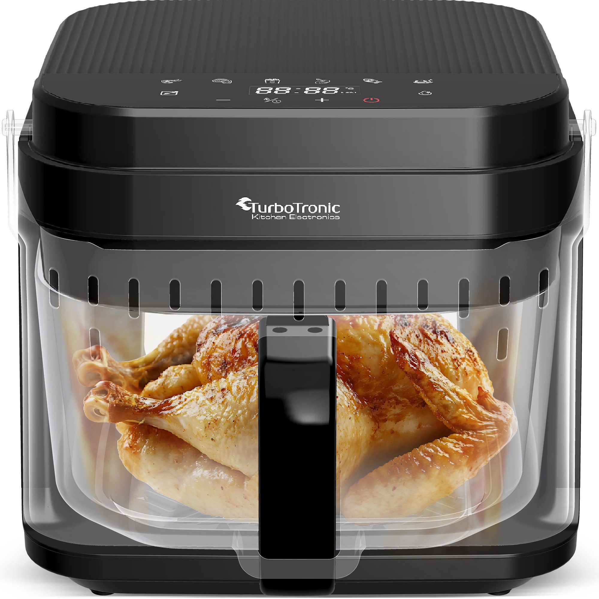 TurboTronic by Z-Line Heißluftfritteuse Glas Airfryer 40–200 °C Heißluftofen 8 Programme ohne Fett Fry & Grill, 1200 W, Heissluftfritteuse Heißluft Fritteuse Power Fettarm Air Fryer BPA-frei