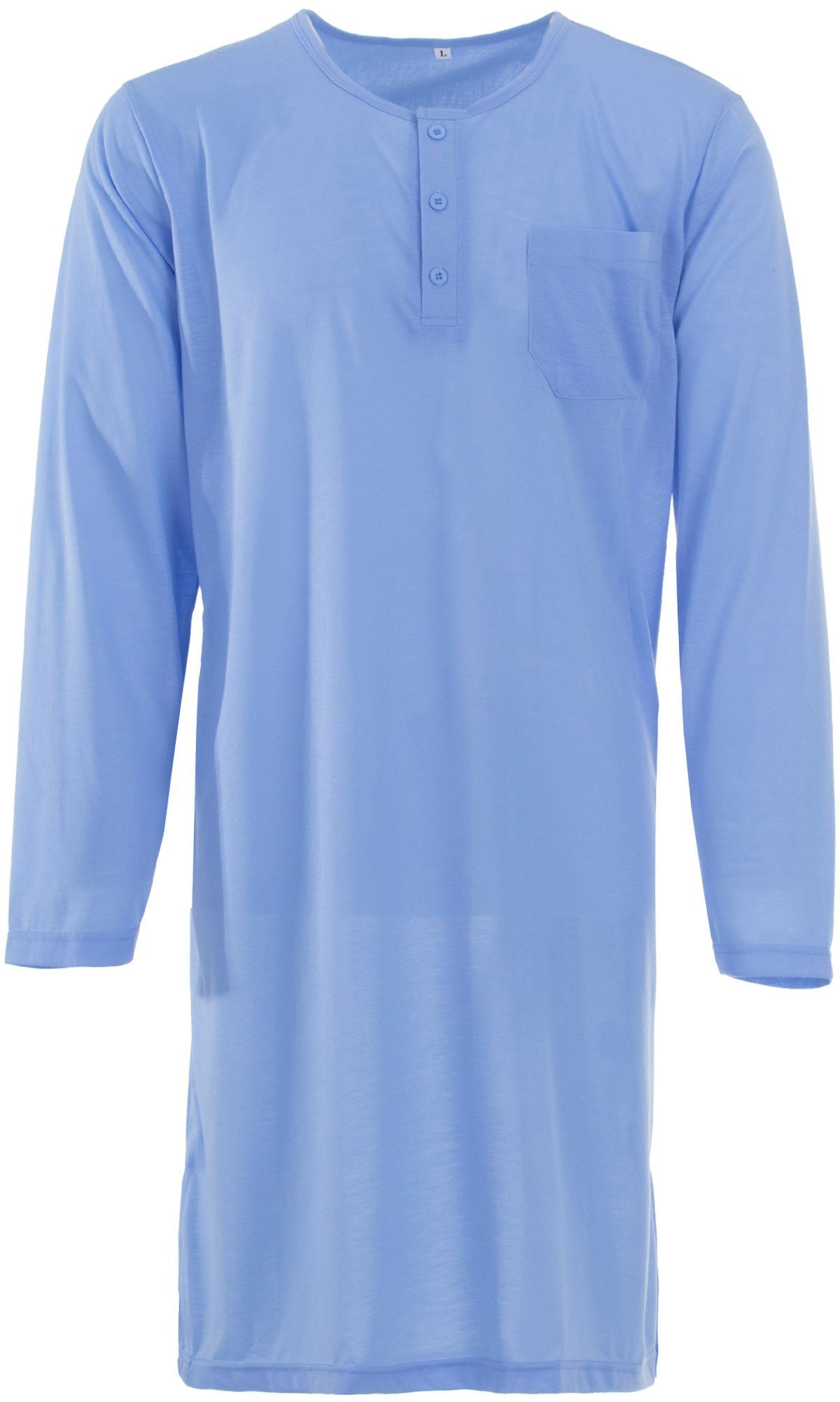 Lucky Nachthemd Nachthemd Langarm - Uni mit 3er Knopfleiste (HT)