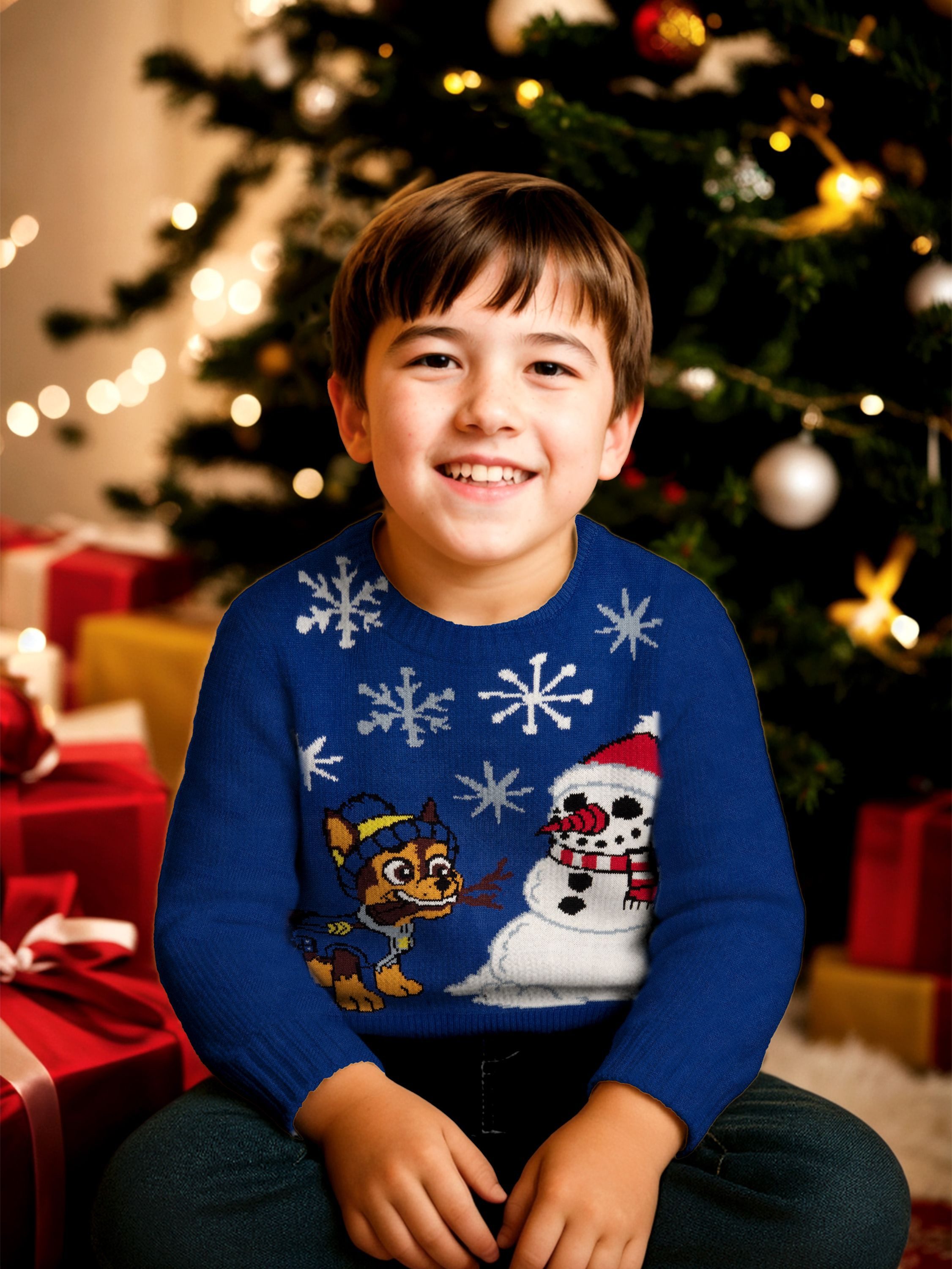 United Labels® Weihnachtspullover Paw Patrol - Chase & Schneemann mit Mütze - Ugly Sweater Winterpulli