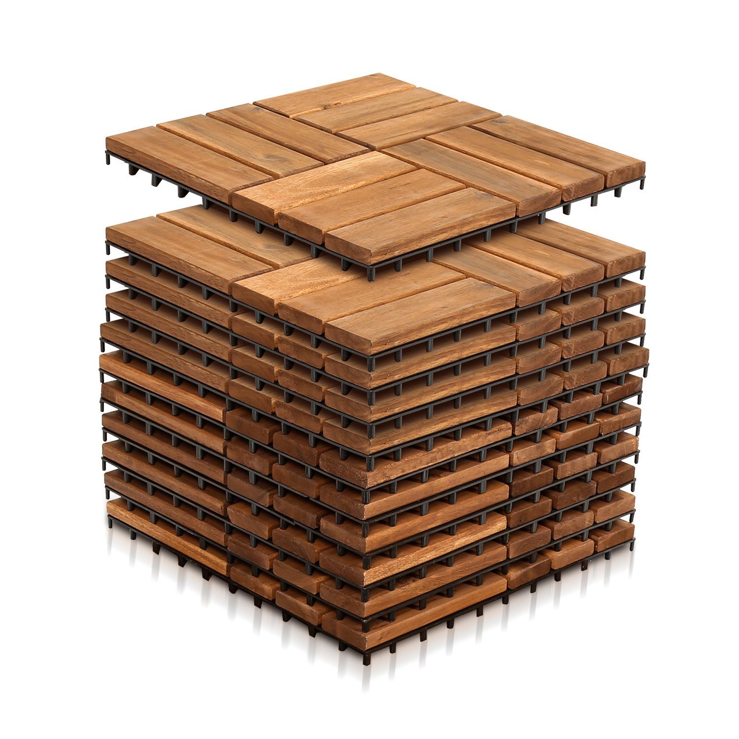 Randaco Holzfliesen Holzoptik Akazienholz Terrassenfliesen Klickfliesen 1-5m² 30x30cm, Platten Holz Bodenfliese