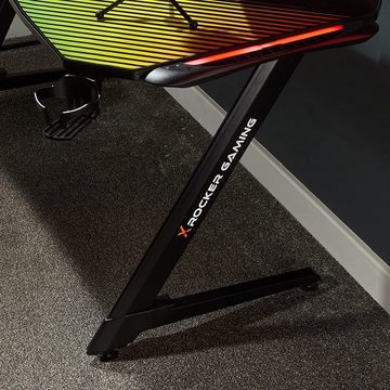 X Rocker Gamingtisch Jaguar Aluminium Carbon Gaming Tisch mit Neo Motion LED-Beleuchtung, Kabelmanagement, Becher- & Headsethalter, 150 x 59 x 75 cm